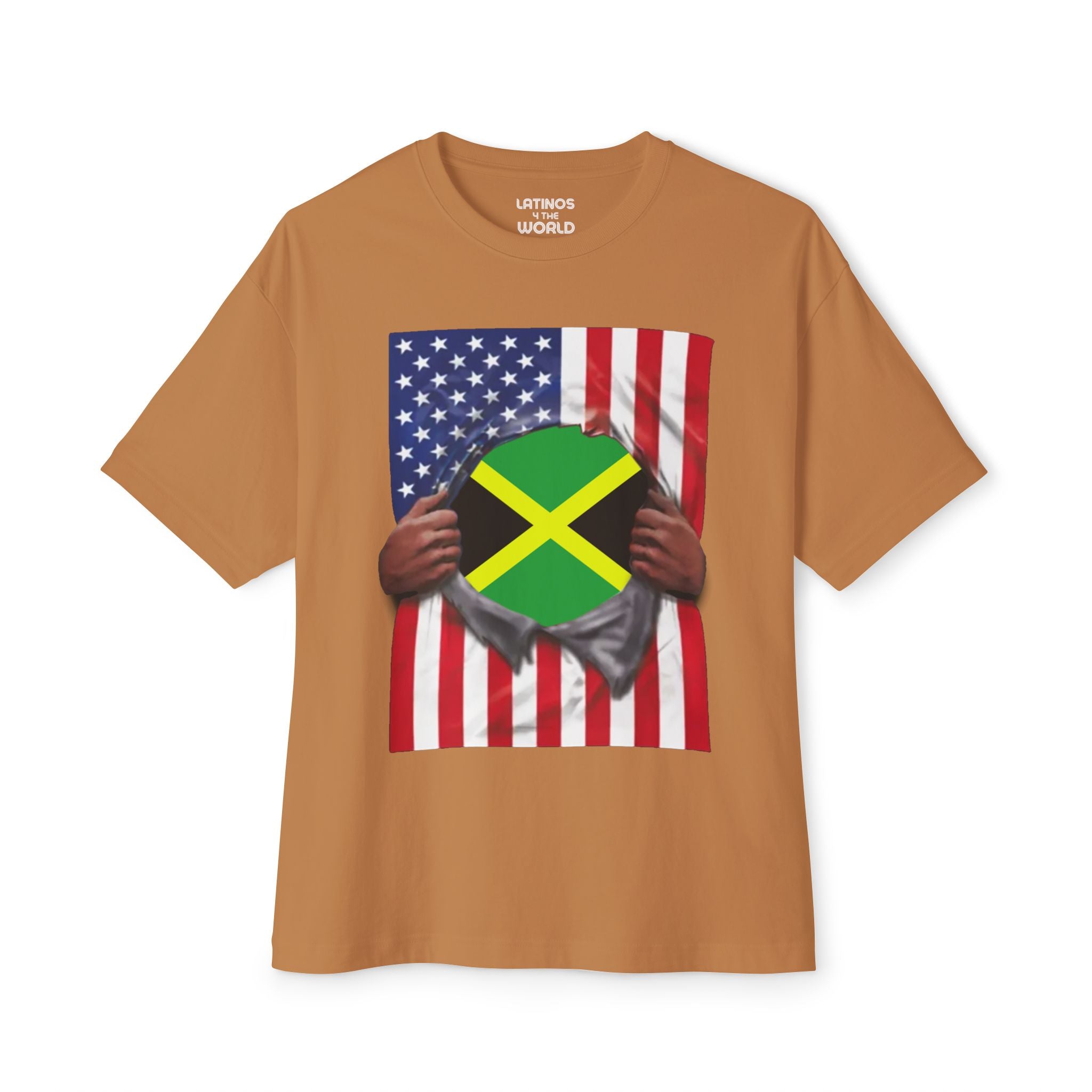 Camiseta de orgullo con bandera de Jamaica y bandera de EE. UU. | Bandera jamaicana y estadounidense rota 4 de julio | Camisetas latinas divertidas y virales | Unisex - 4 colores