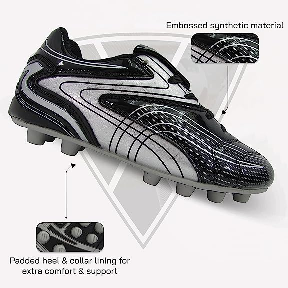 Youth Striker Firm Ground Soccer Shoes -Black/Silver