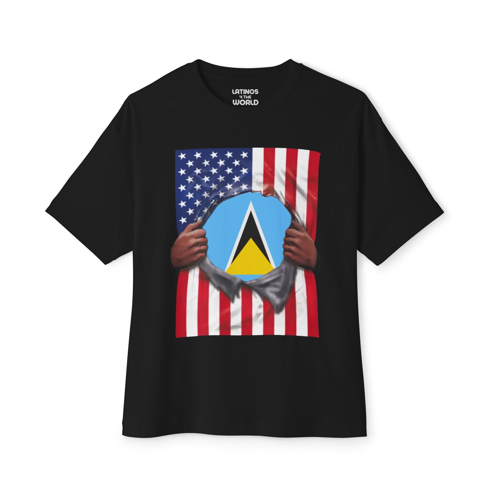 Camiseta de Santa Lucía + Bandera de EE. UU. | Desgarro de Bandera de Santa Lucía + Americana 4 de Julio | Camisetas Latinas Divertidas | 4 Colores