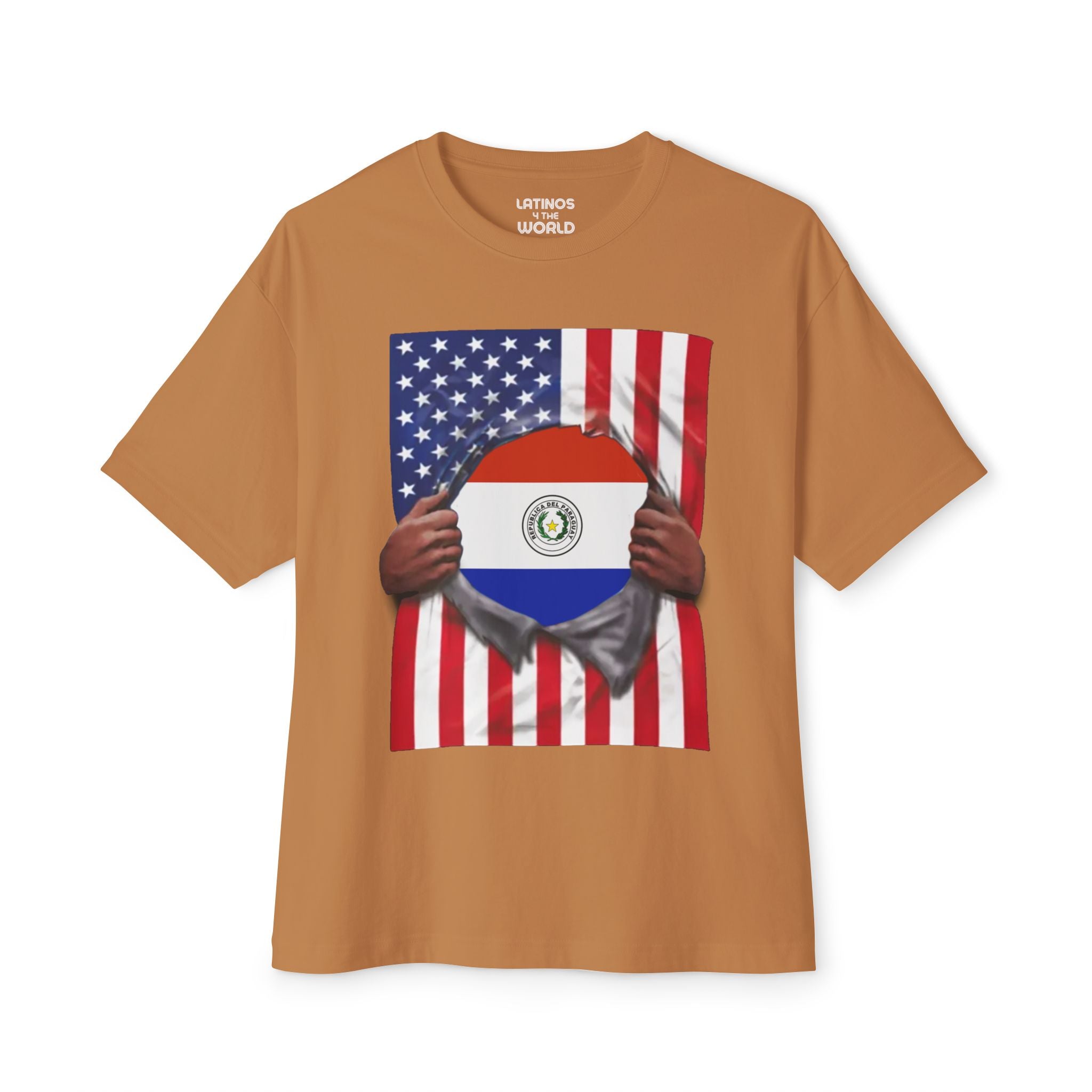 Bandera de Paraguay + Bandera de EE. UU. Camiseta del Orgullo | Bandera paraguaya + americana rasgada 4 de julio | Camisetas latinas virales divertidas | Unisex - 4 colores