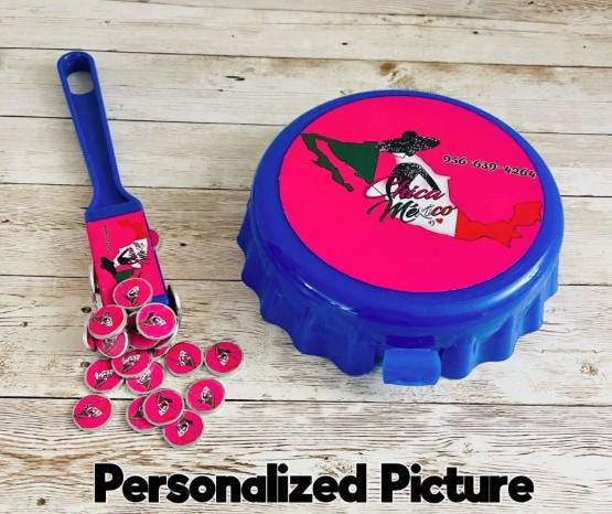 Custom Picture Container Magnetic Wand & 50 Chips Choose Your Own Image Fichero Personalizado Pala y Fichas Magnéticas Imagen de tu Preferen
