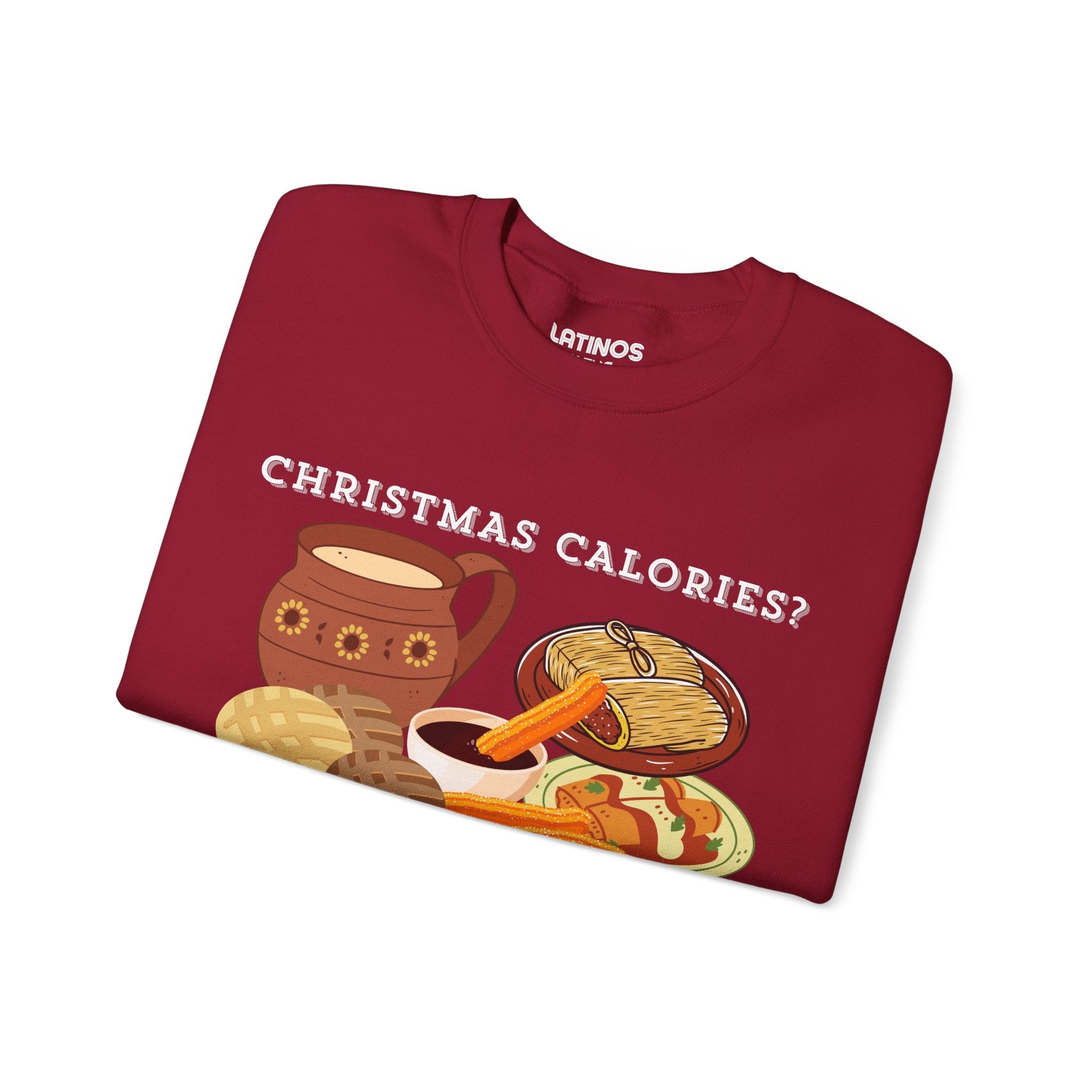 Sudadera cómoda de cuello redondo "Las calorías de Navidad no cuentan" | Fiesta Latina | 3 colores