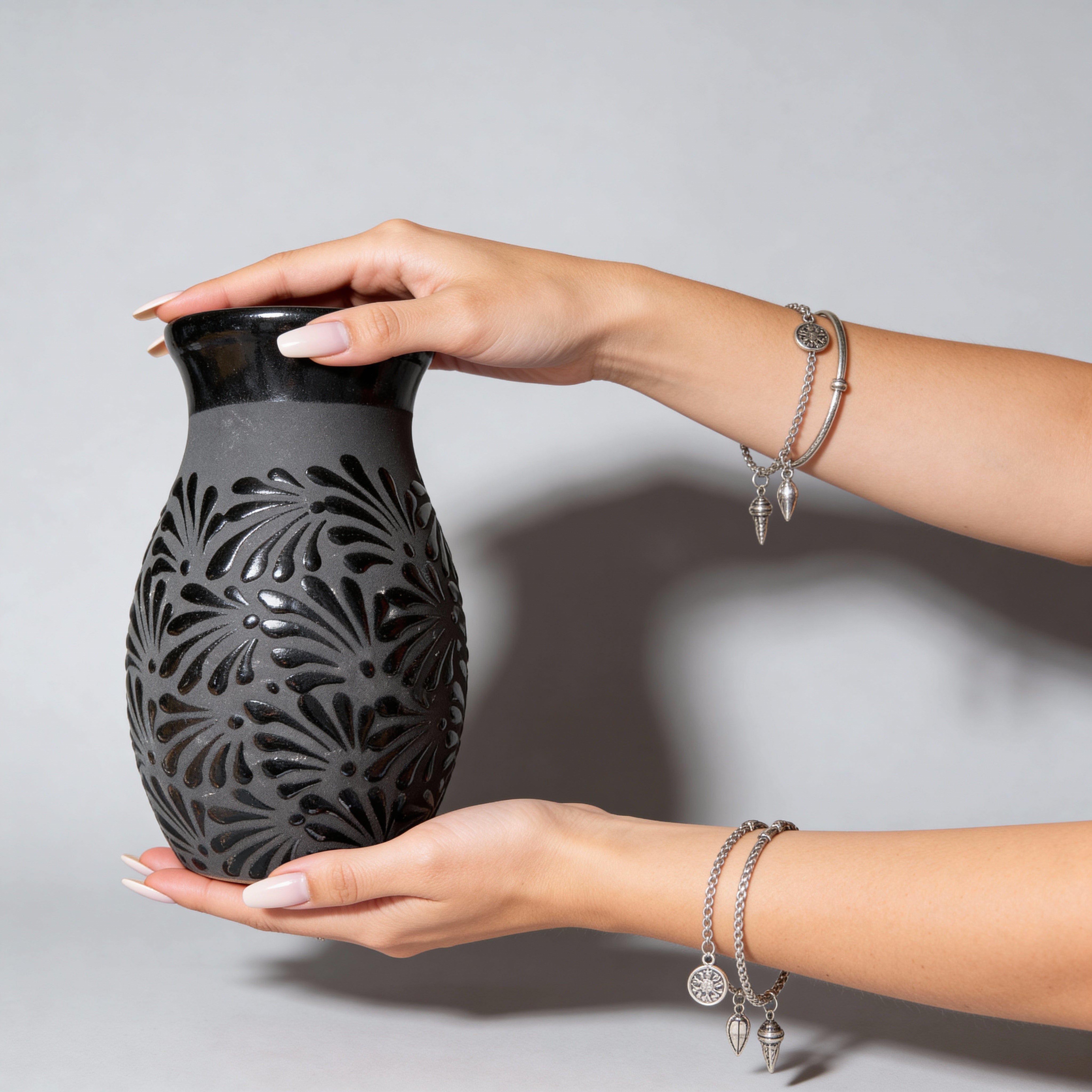 Black Clay Floral Vase