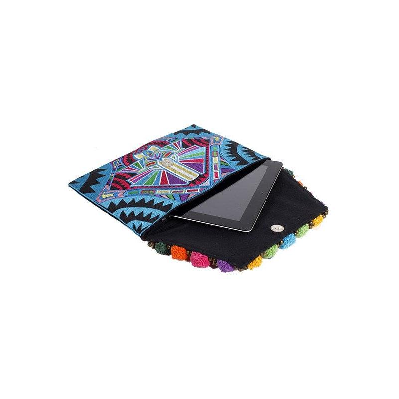 Pom Pom Embroidered Tribal Clutch | iPad Bag - Thailand