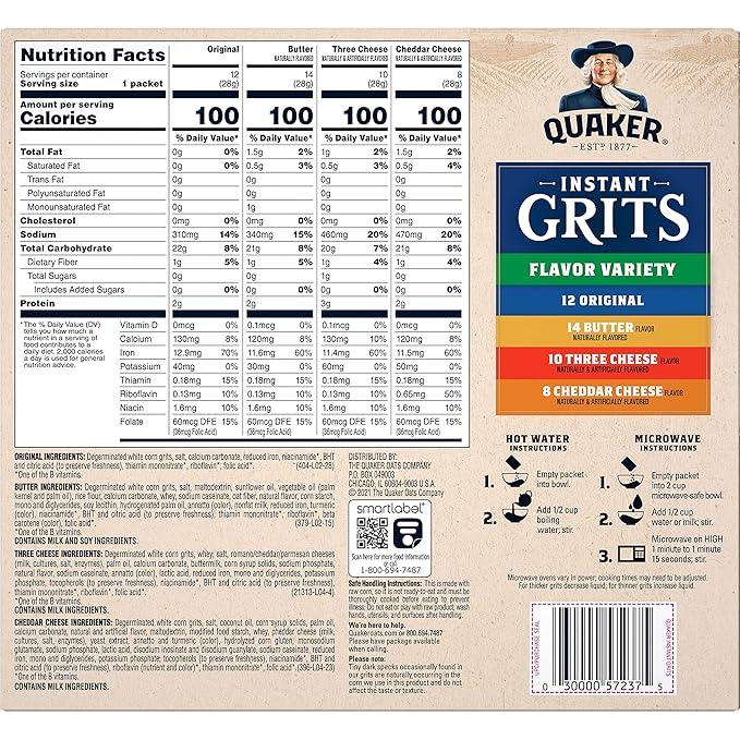 QUAKER INSTANT GRITS, 4 FLAVOR VARIETY PACK (44 COUNT)