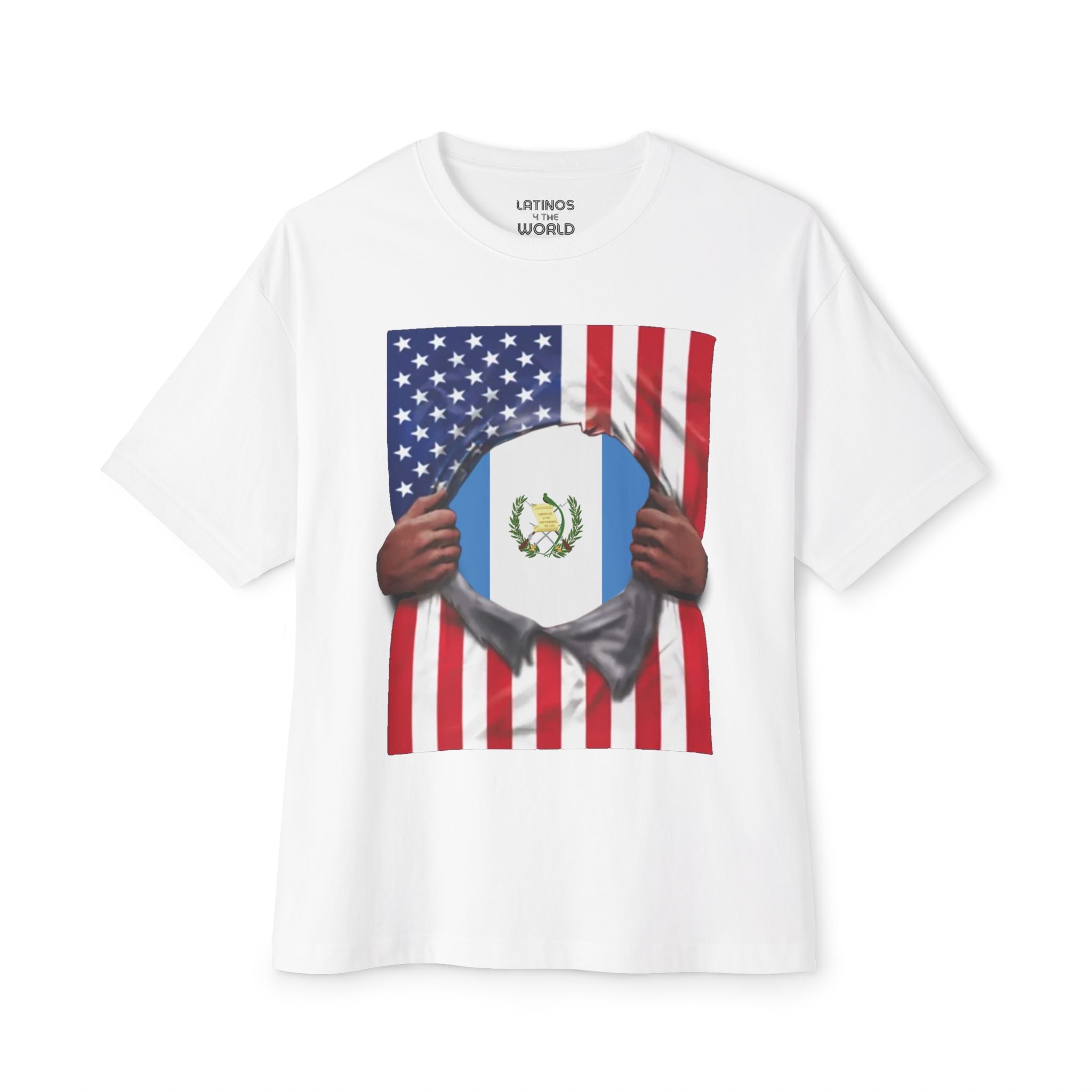 Camiseta Orgullo Bandera de Guatemala + Bandera de EE. UU. | Bandera guatemalteca + estadounidense rasgada 4 de julio | Camisetas latinas virales divertidas | Unisex - 4 colores