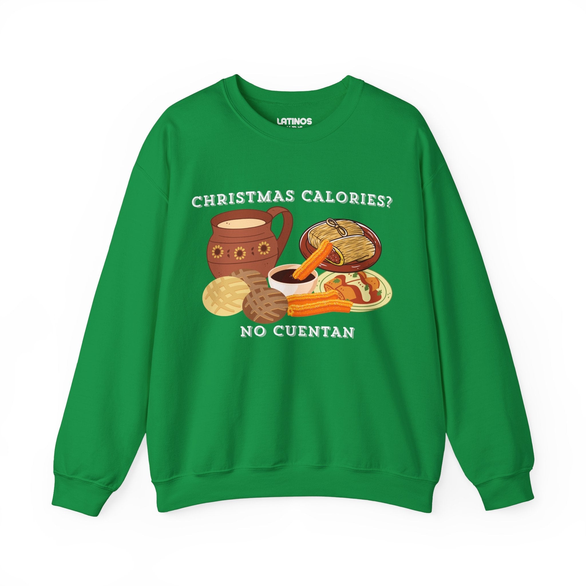 Sudadera cómoda de cuello redondo "Las calorías de Navidad no cuentan" | Fiesta Latina | 3 colores