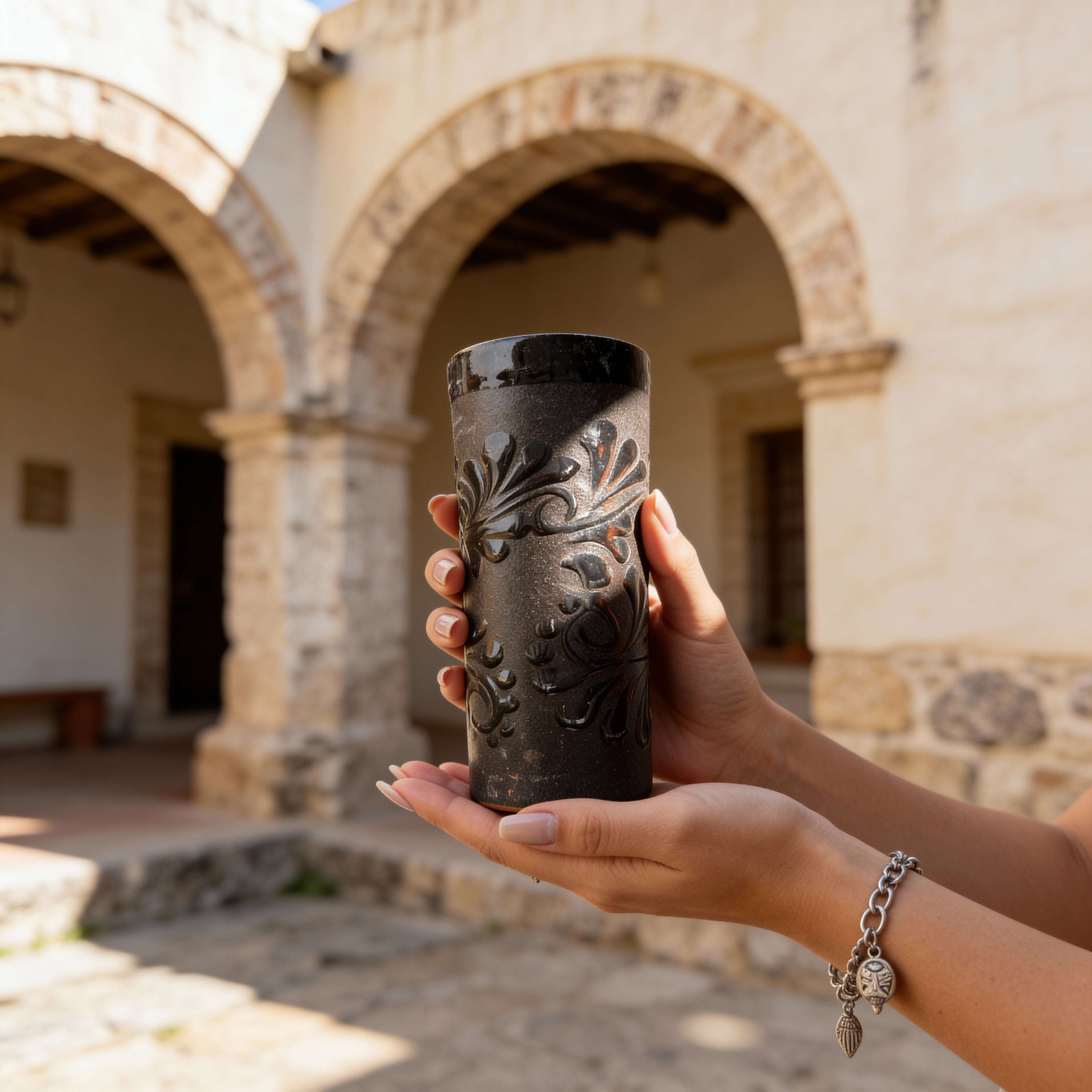 Taza de barro negro mexicano