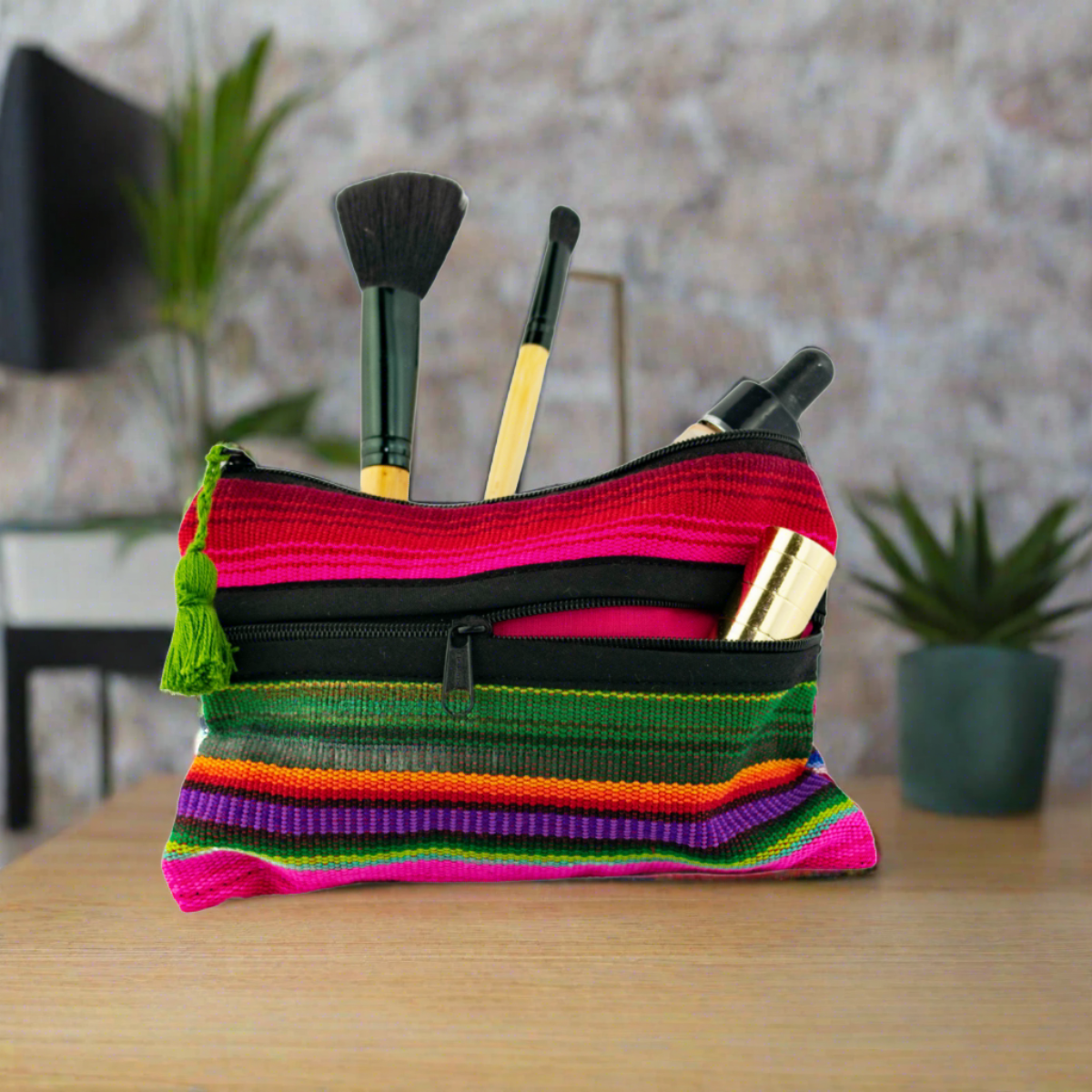 Bolsa de cosméticos bohemia de rayas y 3 cremalleras Hacienda - Guatemala