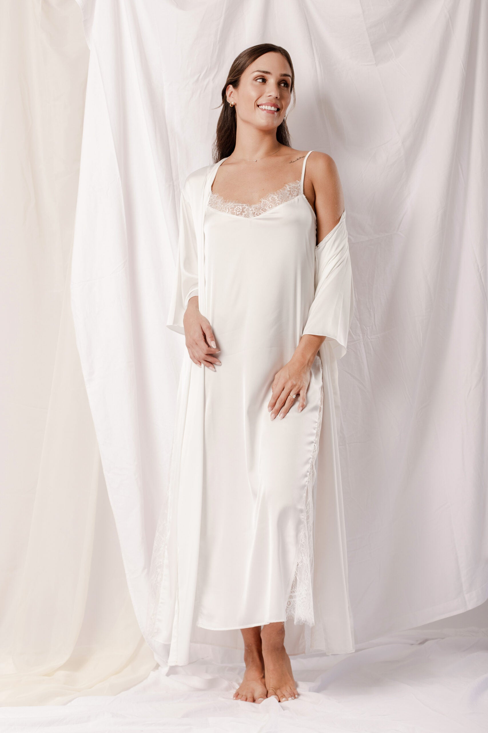 Conjunto nupcial de kimono y vestido de seda lavable