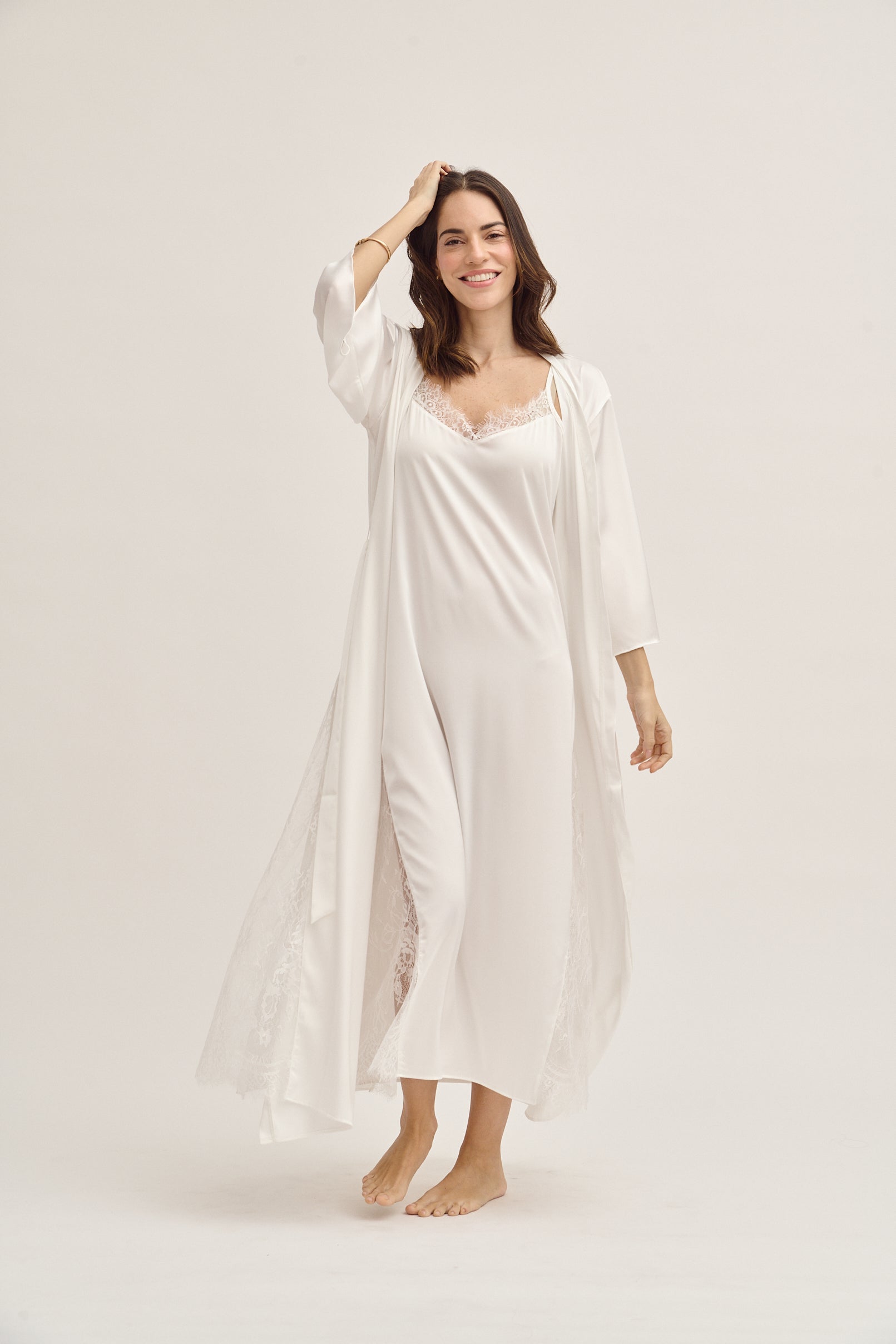 Conjunto nupcial de kimono y vestido de seda lavable