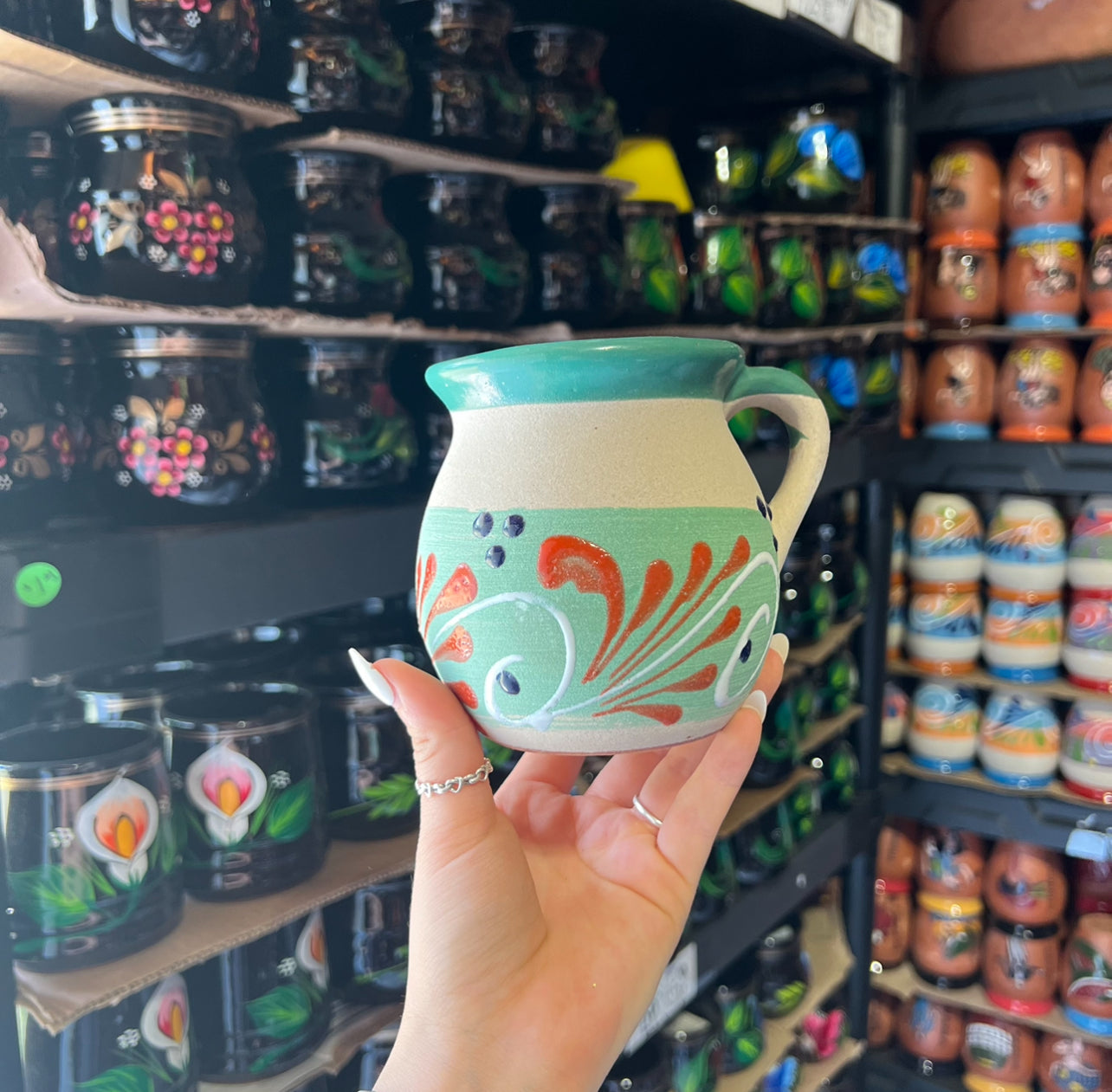 Taza de Barro Engobe Azul Verdoso