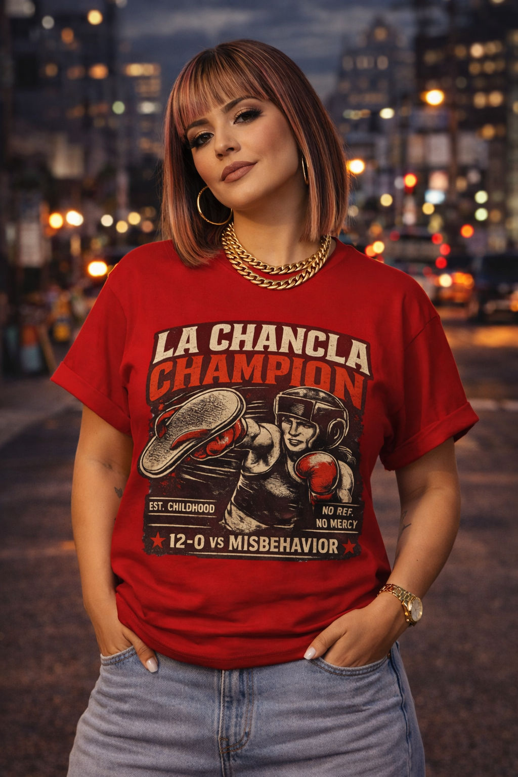 LA CHANCLA CHAMPION Boxing Chancleta T-shirt | Dia De La Madre, Mother's Day | Funny Latino Pride | Heavyweight Cotton