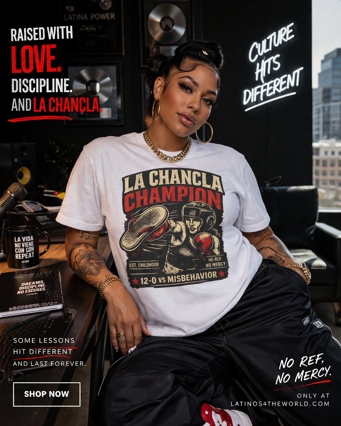 LA CHANCLA CHAMPION Boxing Chancleta T-shirt | Dia De La Madre, Mother's Day | Funny Latino Pride | Heavyweight Cotton