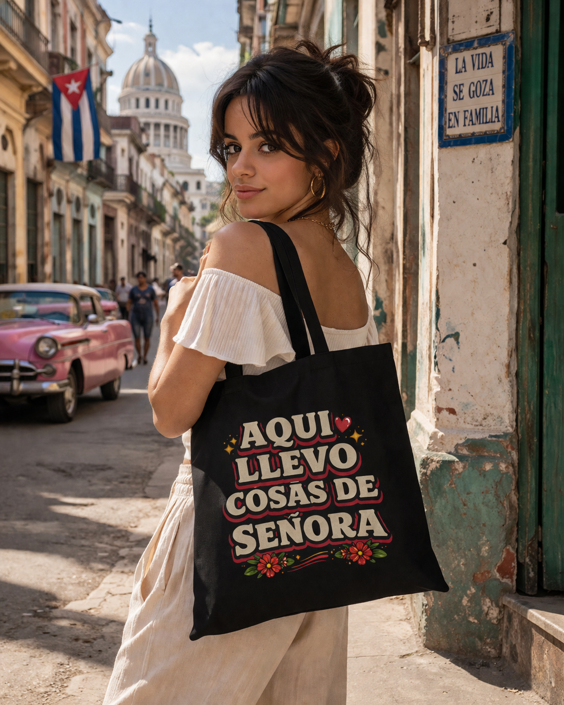 Aqui Llevo Cosas de Señora Canvas Tote Bag | Latino Floral Market Tote | Mother's Day Gift | Dia De La Madre