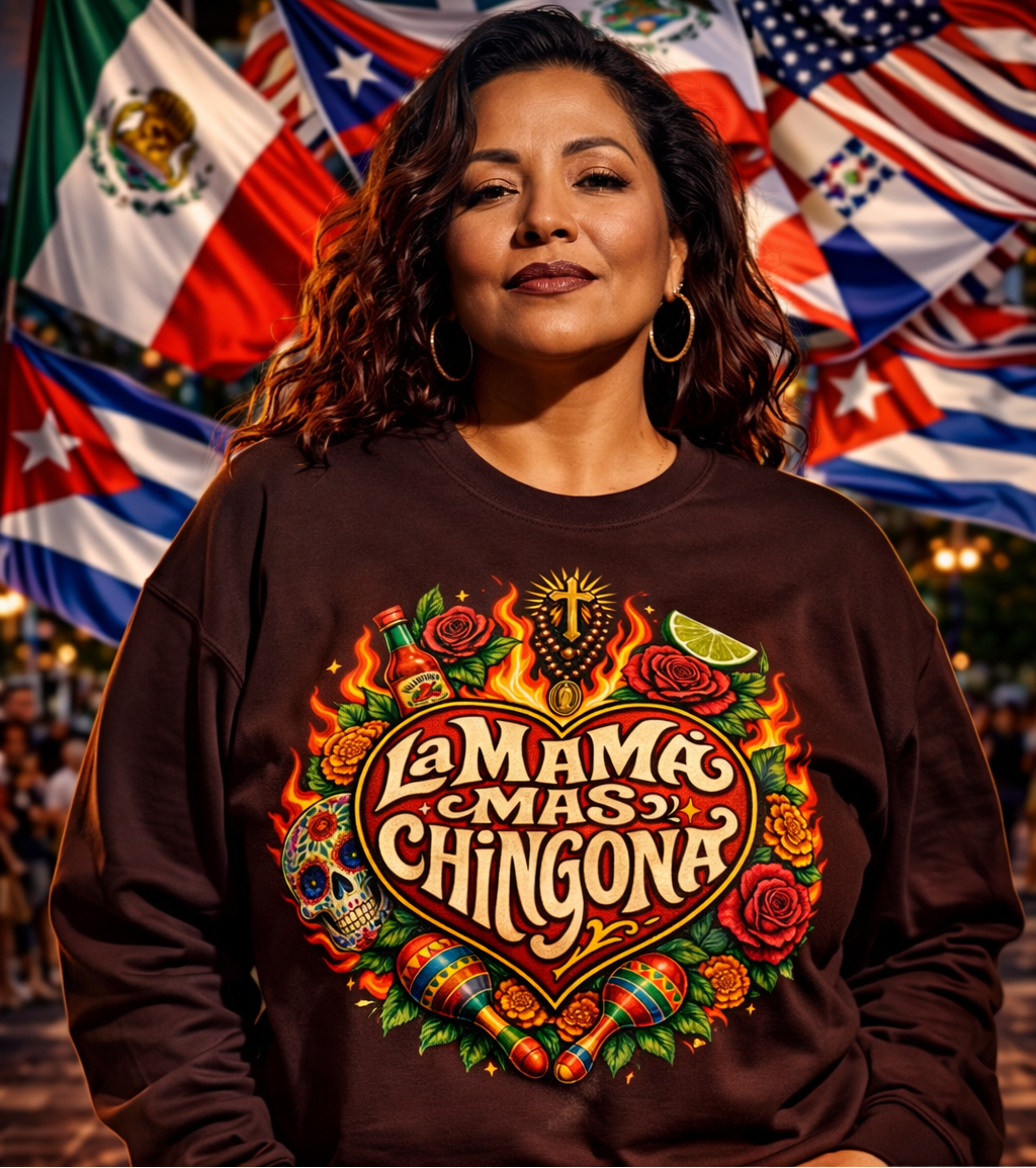 LA MAMÁ MAS CHINGONA Comfy Fleece-Lined Crewneck Sweatshirt | Dia De La Madre, Mother's Day | Funny Latino Pride