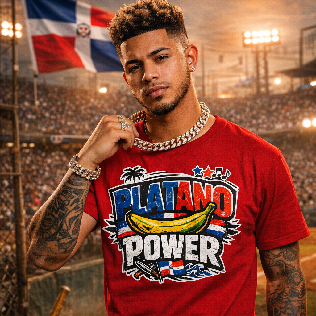 PLATANO POWER, Team Dominican Republic T-shirt | DR Baseball USA Funny Viral Latino Tees | Heavyweight Cotton