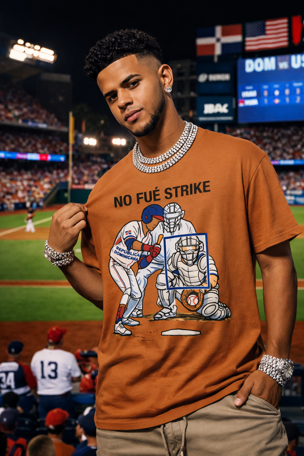 NO FUÉ STRIKE, Team Dominican Republic vs USA Baseball T-shirt | Platano Power Classic Funny Latino Tees | Heavyweight Cotton
