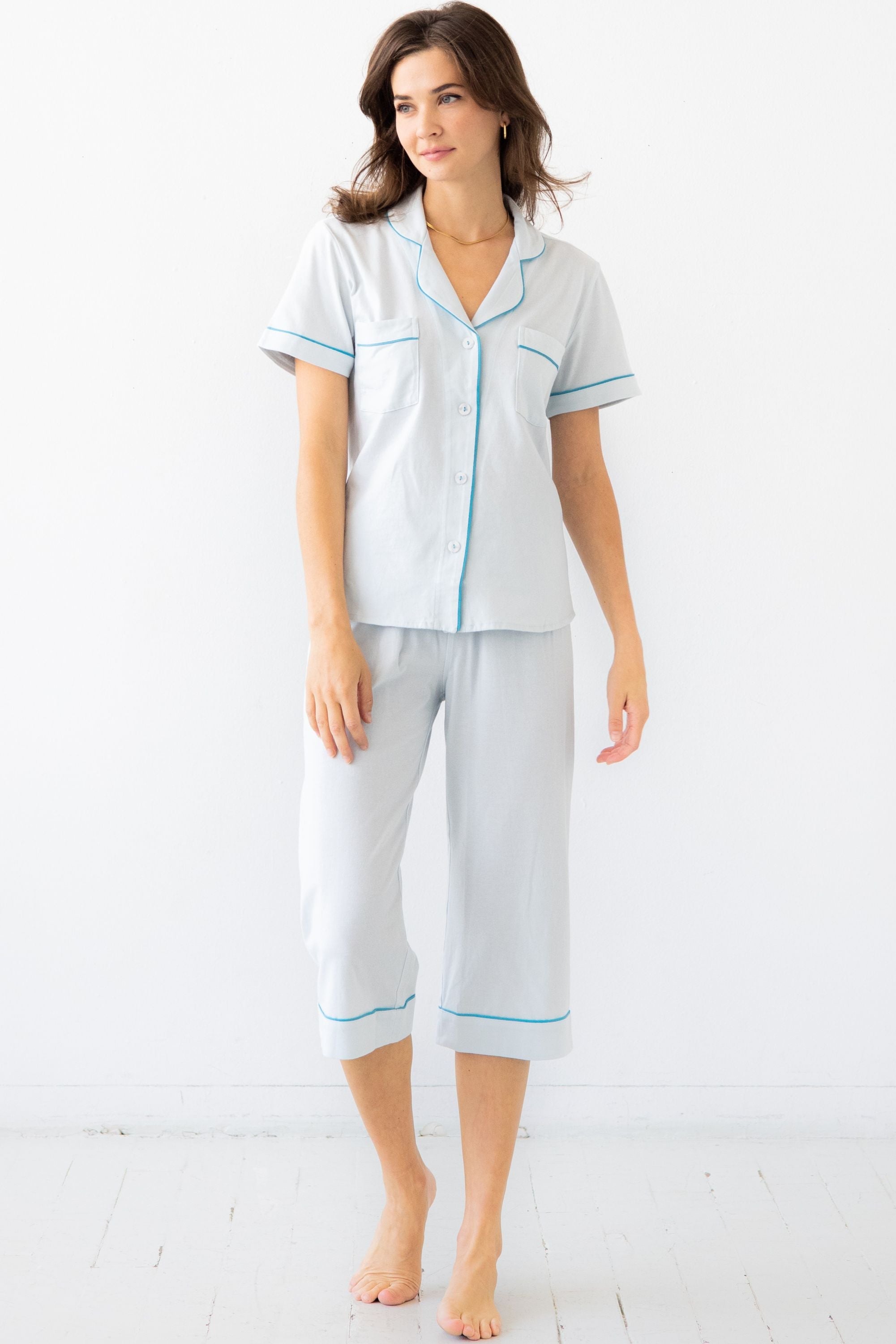 Pijama Capri clásico de lujo en algodón Pima cepillado