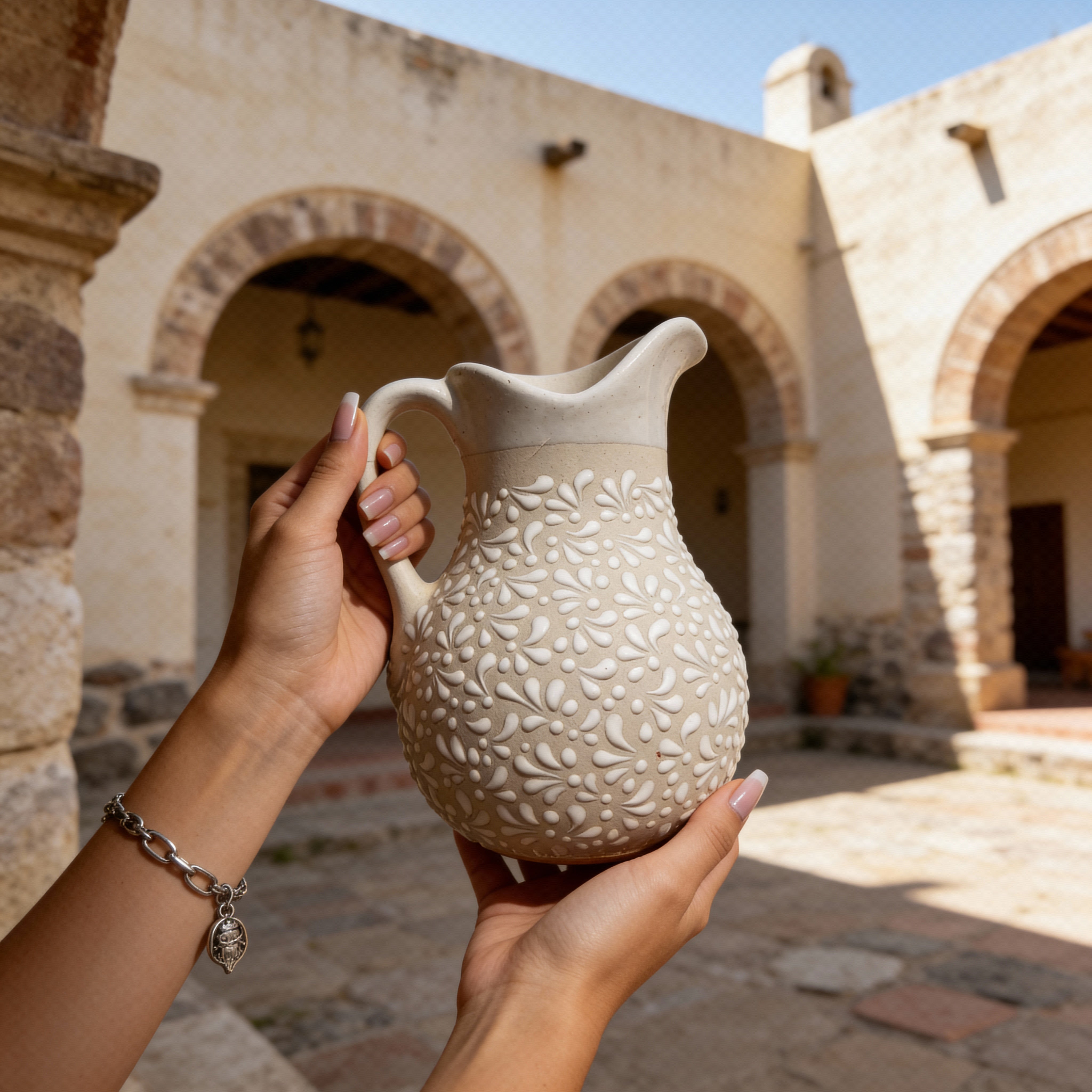 Jarra Blanca Pintada a Mano