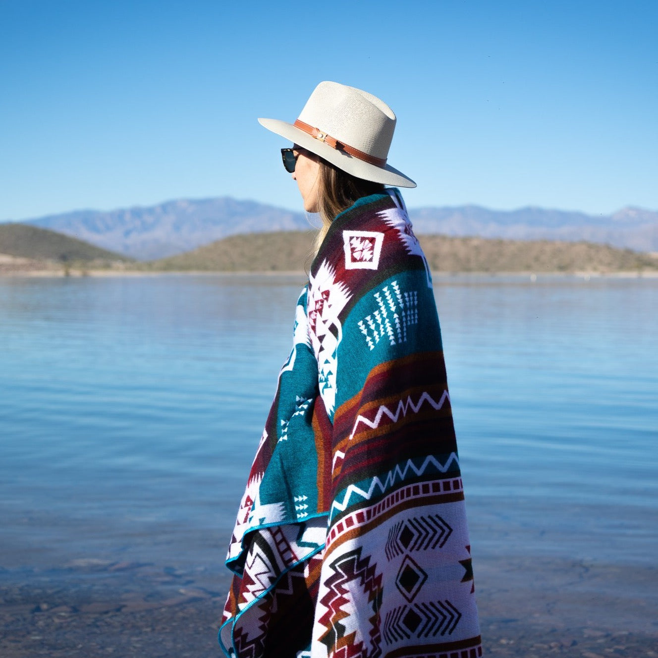 Manta de lana de alpaca andina - Turquesa
