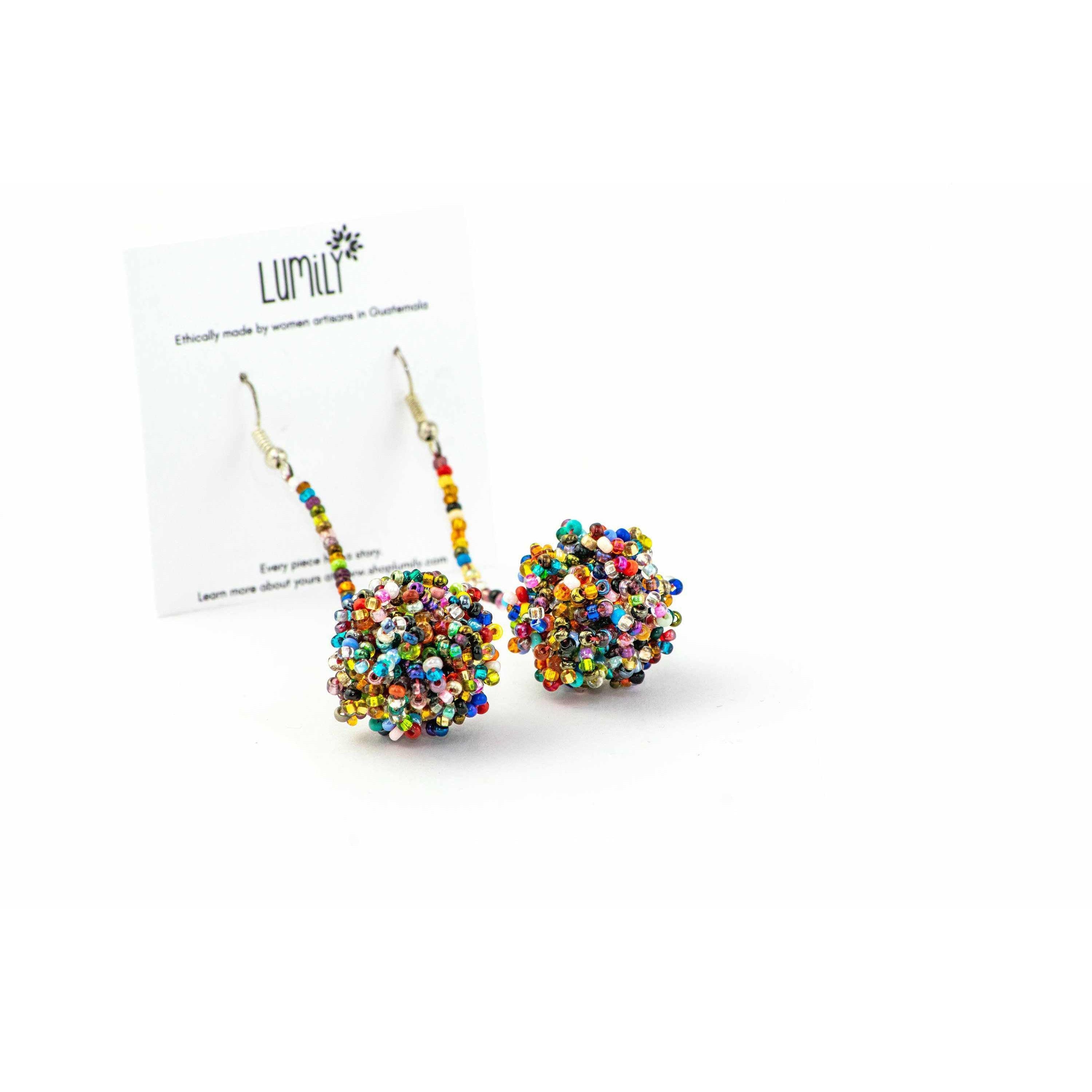 Luna Seed Bead Dangly Ball Earrings - Guatemala