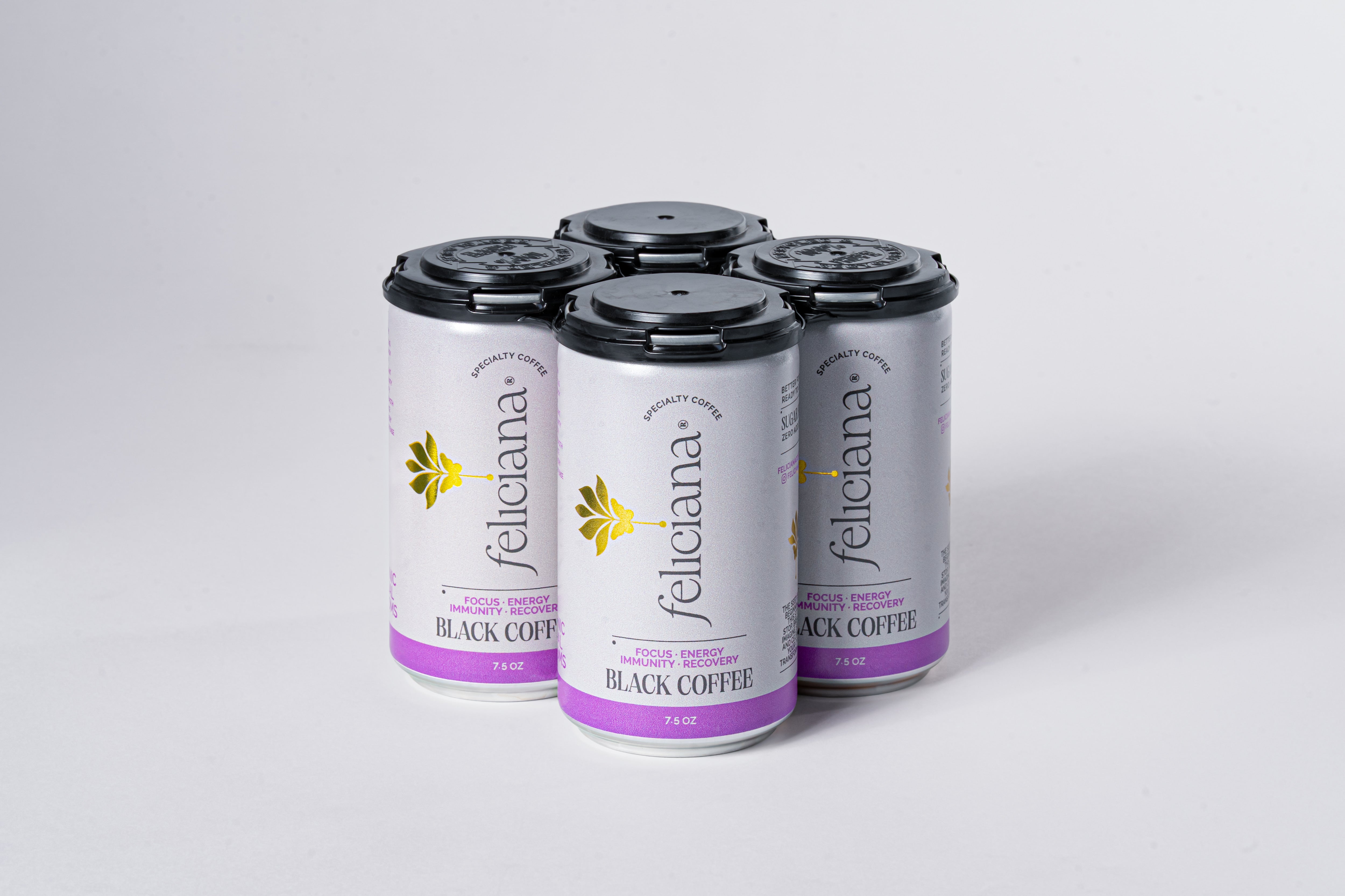 Paquete de 4 cafés negros Focus Energy enlatados con 10 hongos adaptógenos (7.5 oz)