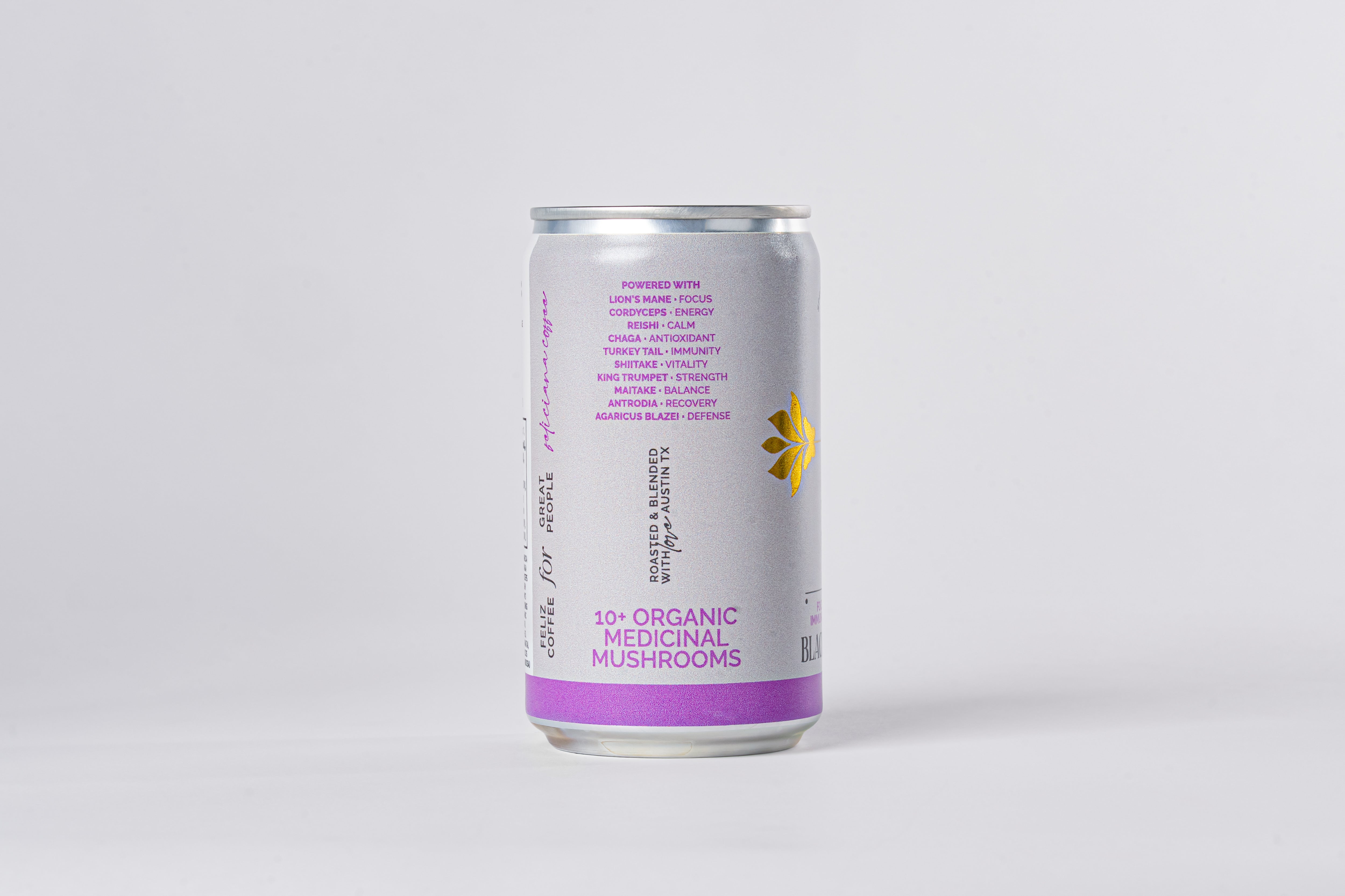 Paquete de 4 cafés negros Focus Energy enlatados con 10 hongos adaptógenos (7.5 oz)
