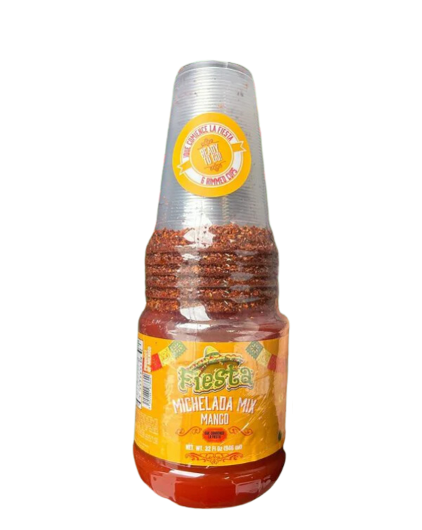 Fiesta's Ready To Go Mango Michelada Bottle with 6 Pre-Rimmed Party Cups