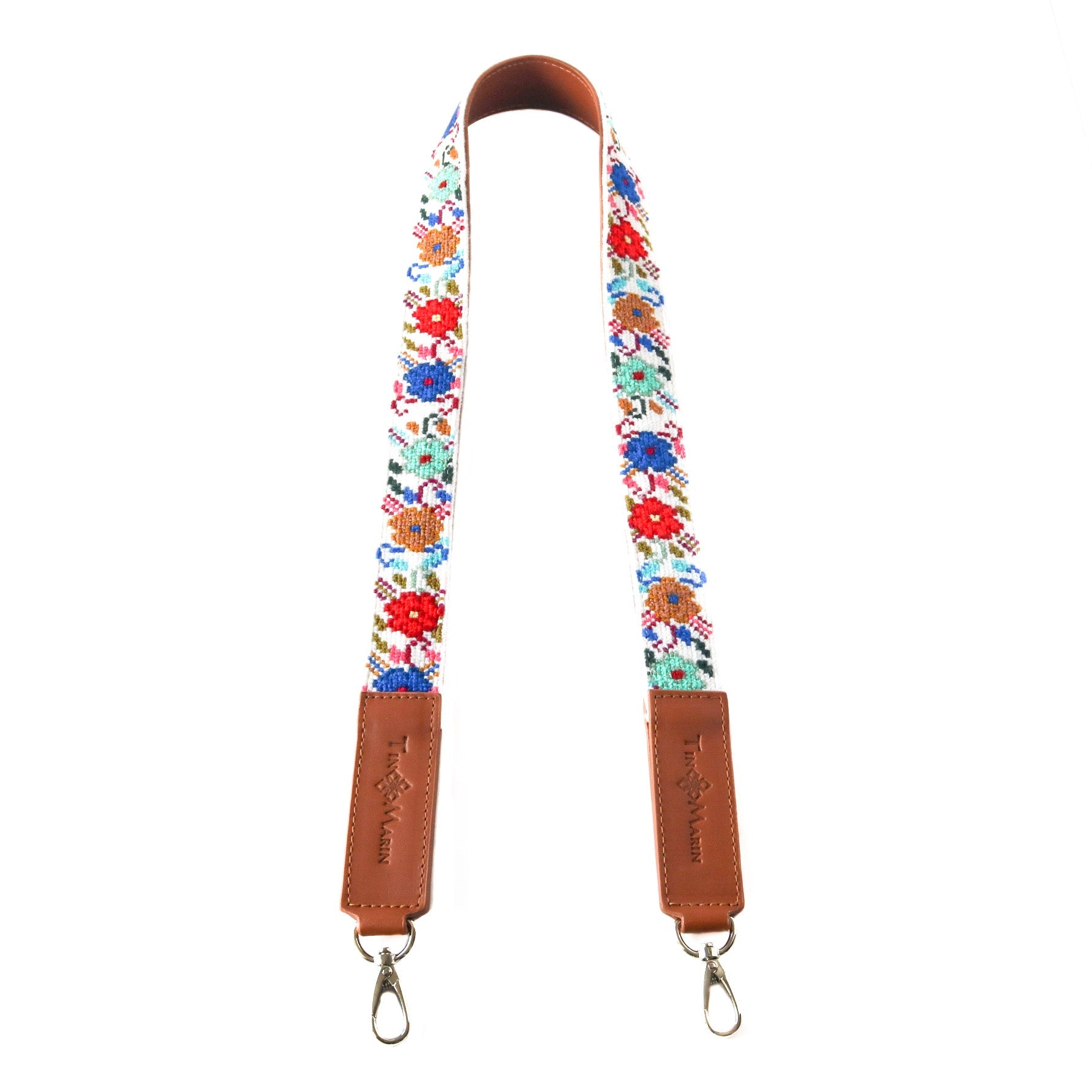 Correa de Bolso Tejida Mai - Flores con Cuero