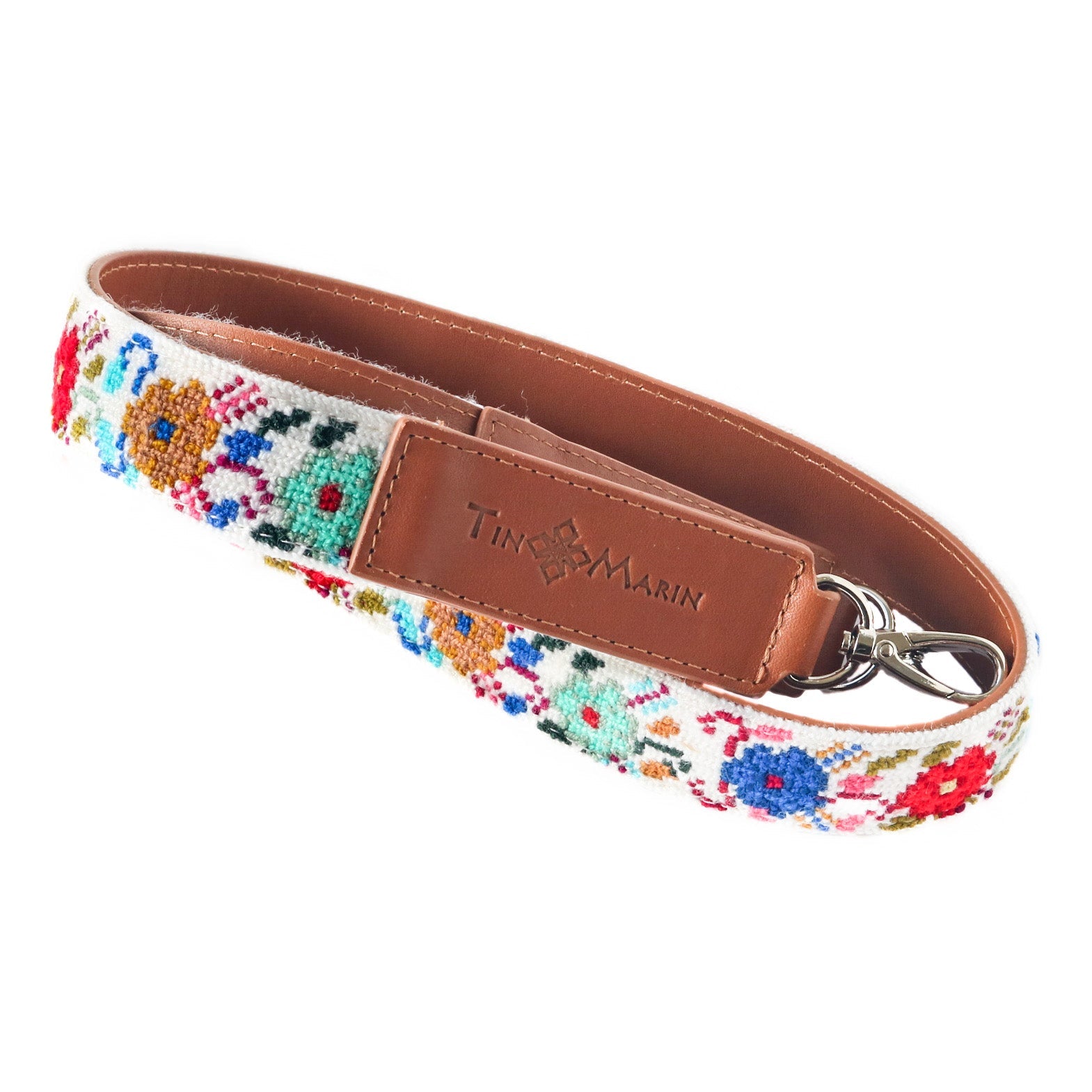 Correa de Bolso Tejida Mai - Flores con Cuero