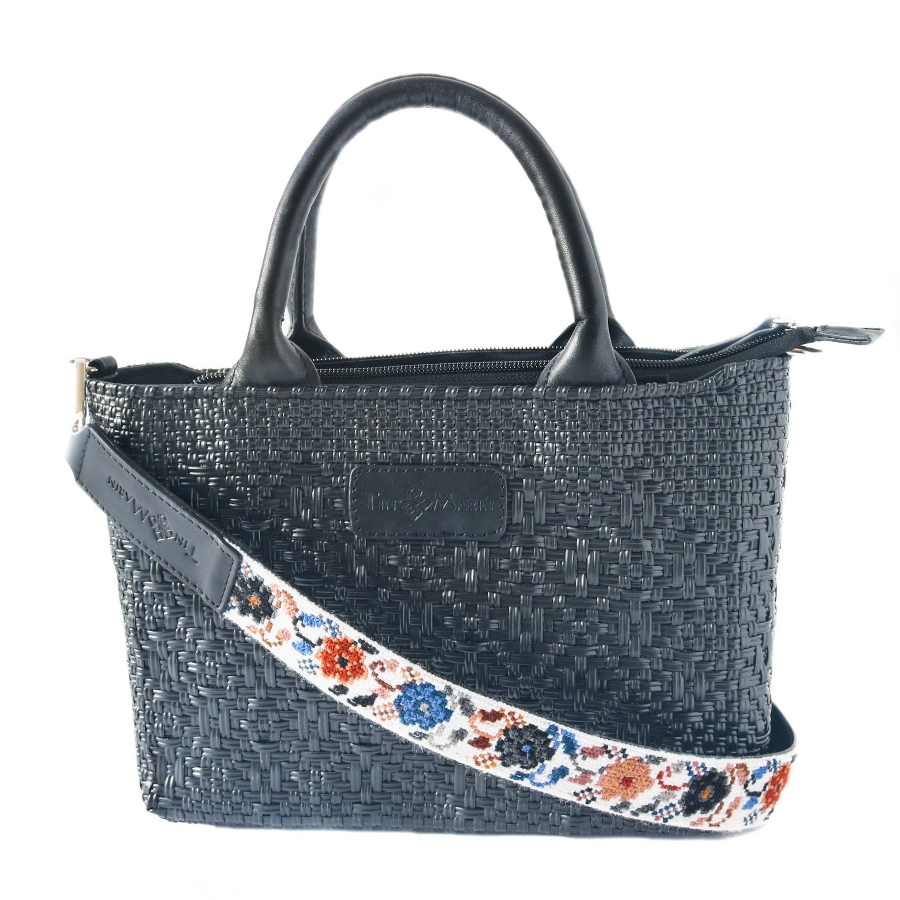 Correa de Bolso Tejida Mai - Flores con Cuero