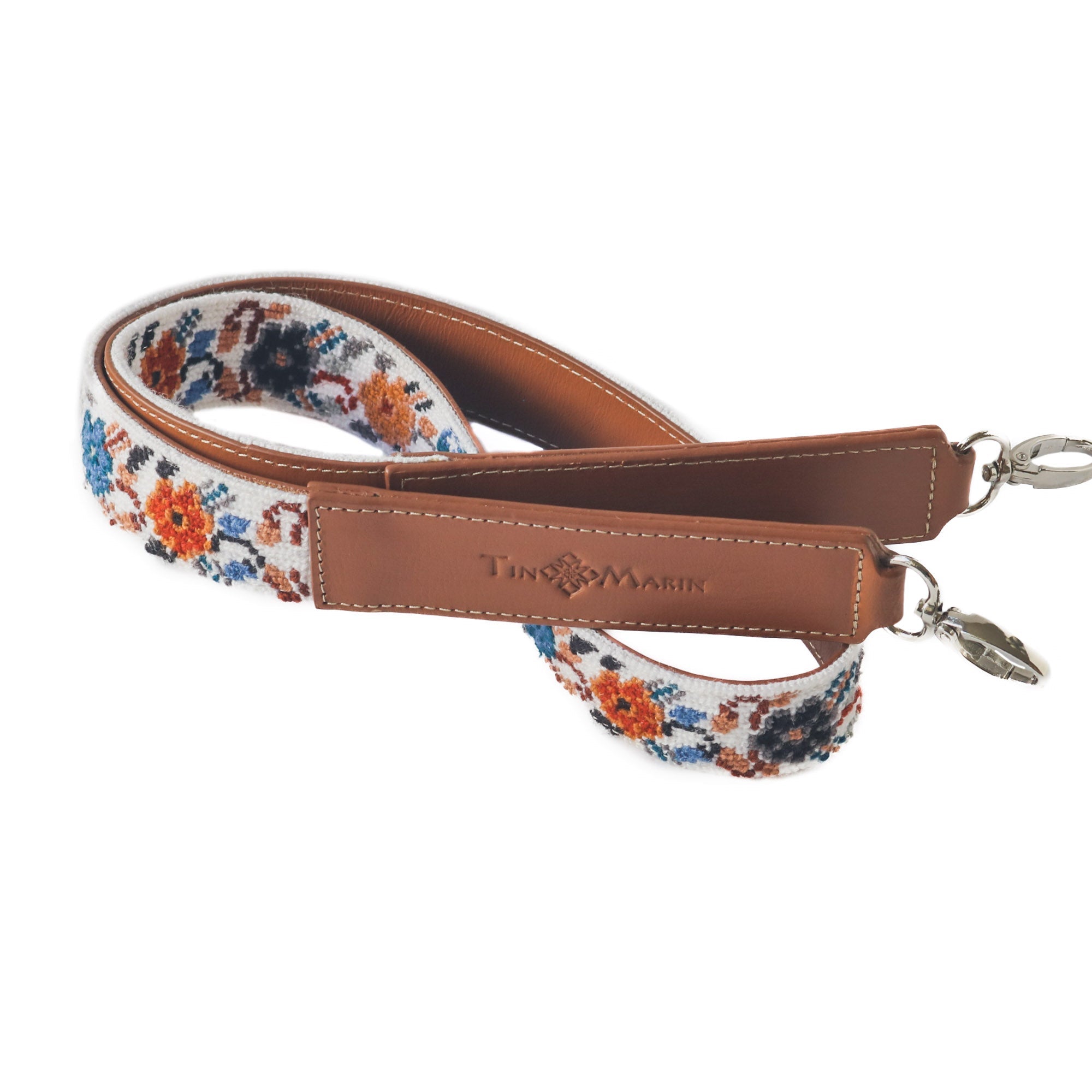 Correa de Bolso Tejida Mai - Flores con Cuero