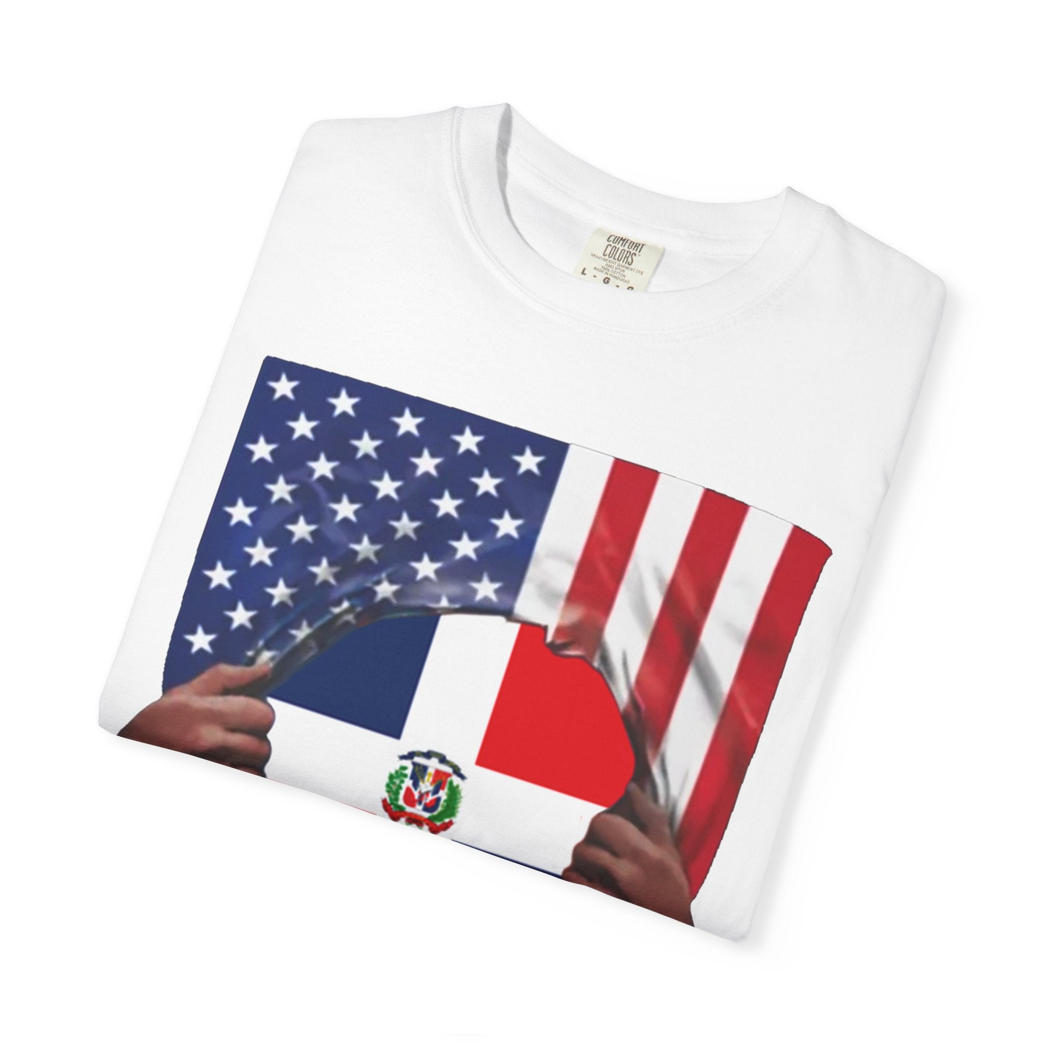 Bandera de República Dominicana + Bandera de EE. UU. Camiseta del Orgullo | Orgullo Dominicano + Americano 4 de Julio | Camisetas Latinas Virales Divertidas | Unisex