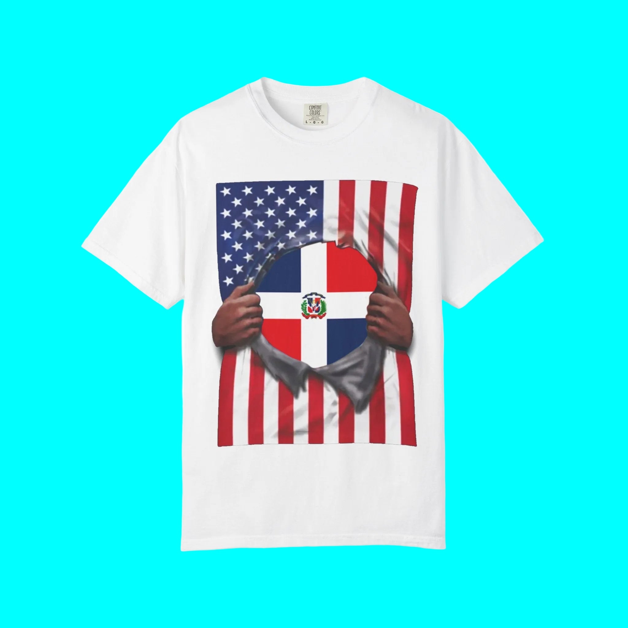 Bandera de República Dominicana + Bandera de EE. UU. Camiseta del Orgullo | Orgullo Dominicano + Americano 4 de Julio | Camisetas Latinas Virales Divertidas | Unisex