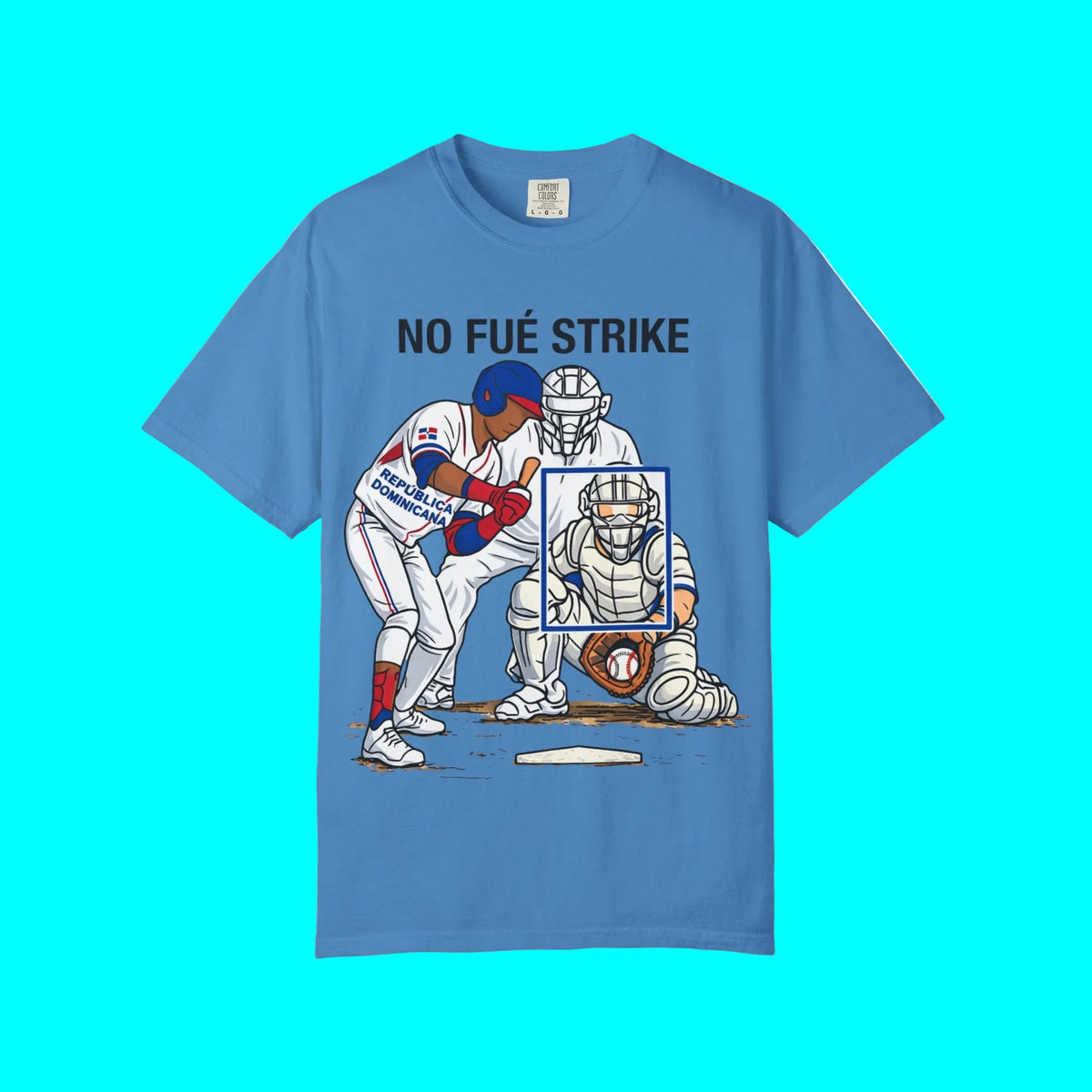 NO FUÉ STRIKE, Team Dominican Republic vs USA Baseball T-shirt | Platano Power Classic Funny Latino Tees | Heavyweight Cotton