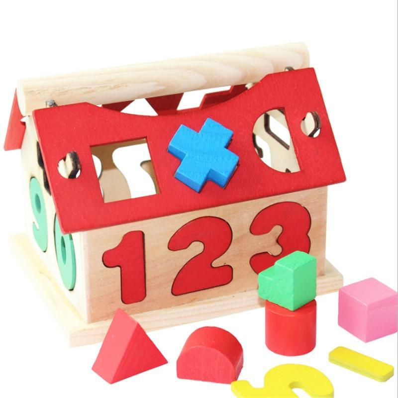 Children's Colour Wooden House With Shape Children Early Educational Model Assembling Blocks Develop Intelligence Game Toy