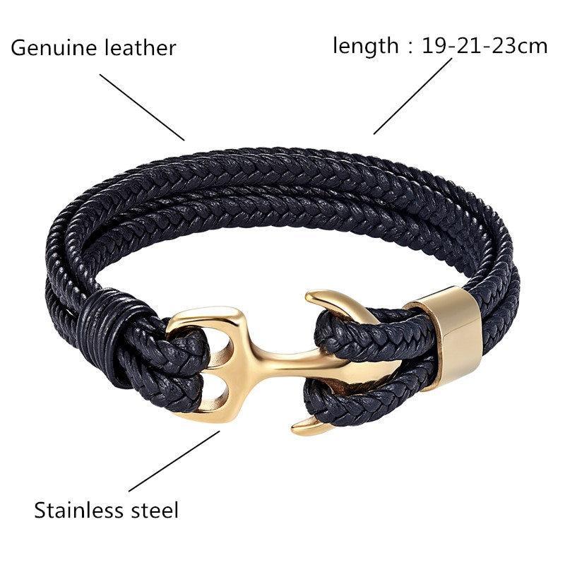 Luxury Amazing Hope Modern Fashion Black Gold Silver Color Anchor Bracelets For Men Charm Survival Rope Chain Paracord Elegant Bracelet Male Wrap Metal Hooks