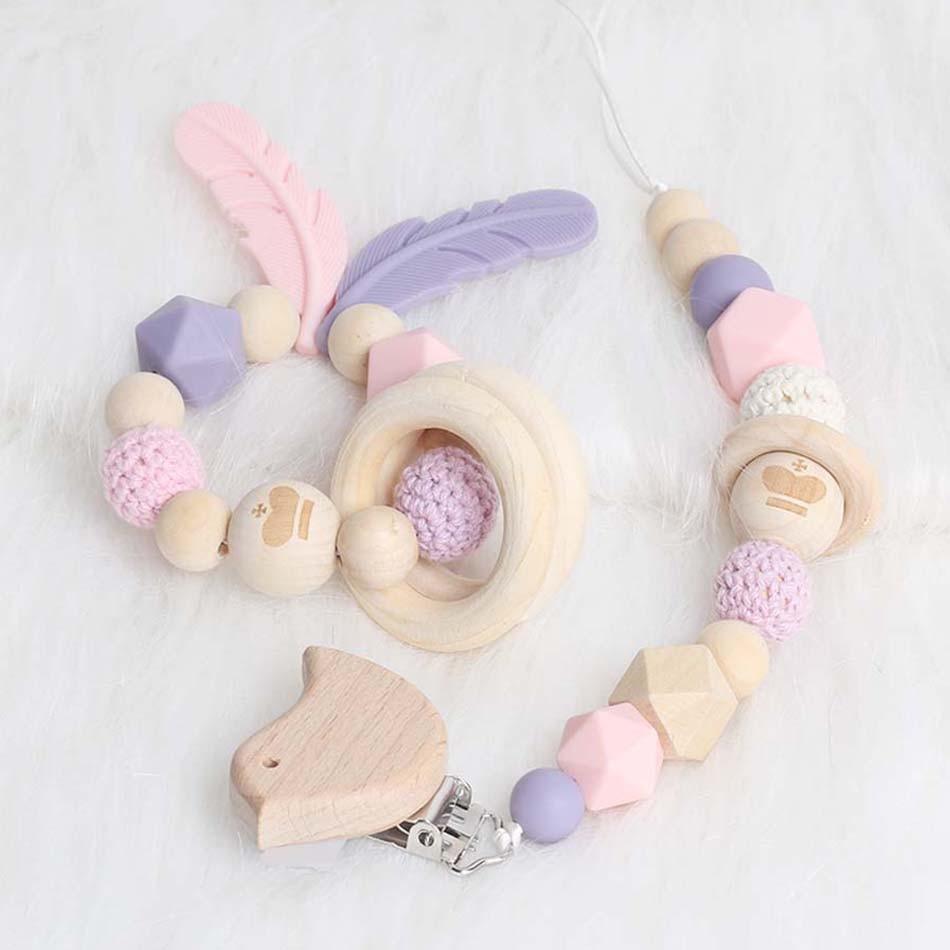 Modern Wood Pacifier Clip Chain Holder Nipples Pacifier Clips Pacifier Teether Teething Toy Cartoo Wooden Bracket For Pacifier For Kids