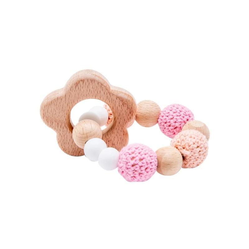 Wooden Teether Hedgehog Crochet Beads Wood Crafts Ring Engraved Bead Baby Teether Wooden Toys For Kids Rattle