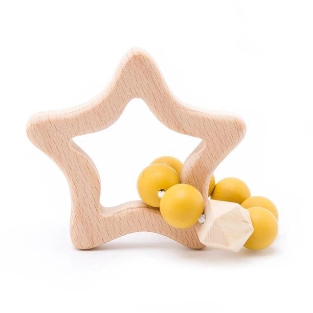Wooden Teether Hedgehog Crochet Beads Wood Crafts Ring Engraved Bead Baby Teether Wooden Toys For Kids Rattle