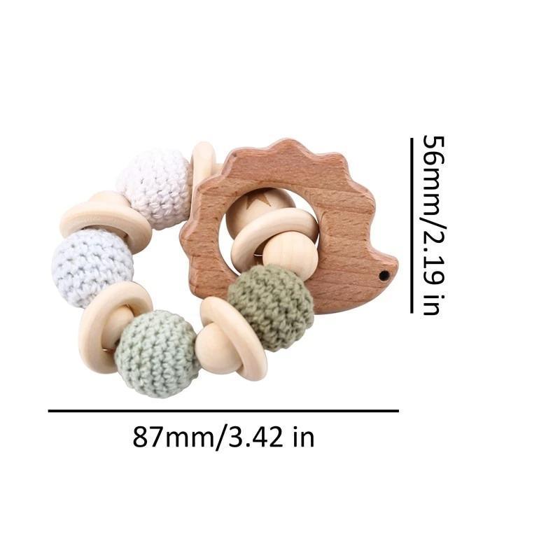 Wooden Teether Hedgehog Crochet Beads Wood Crafts Ring Engraved Bead Baby Teether Wooden Toys For Kids Rattle