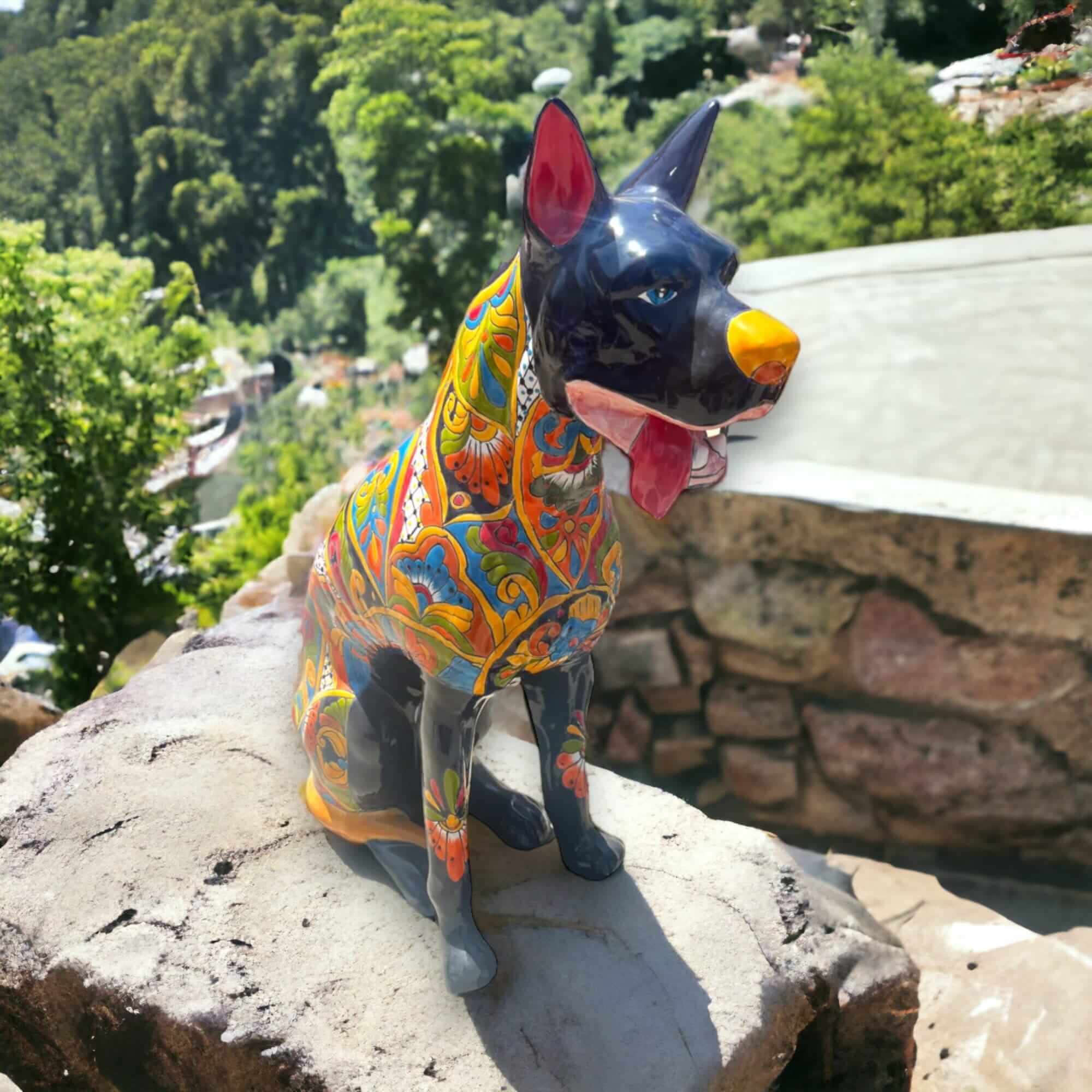 Huge Talavera Dog Statue | Colorful Mexican Ceramic Statue