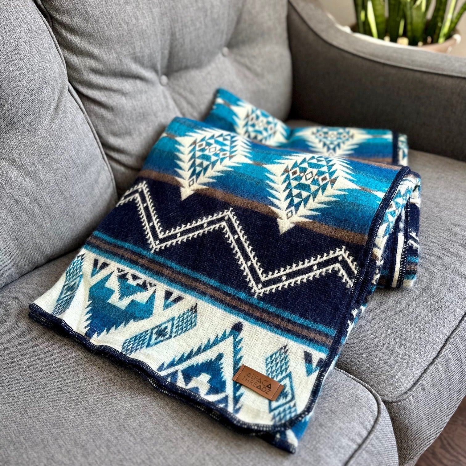 Manta de lana de alpaca andina - Azul cobalto