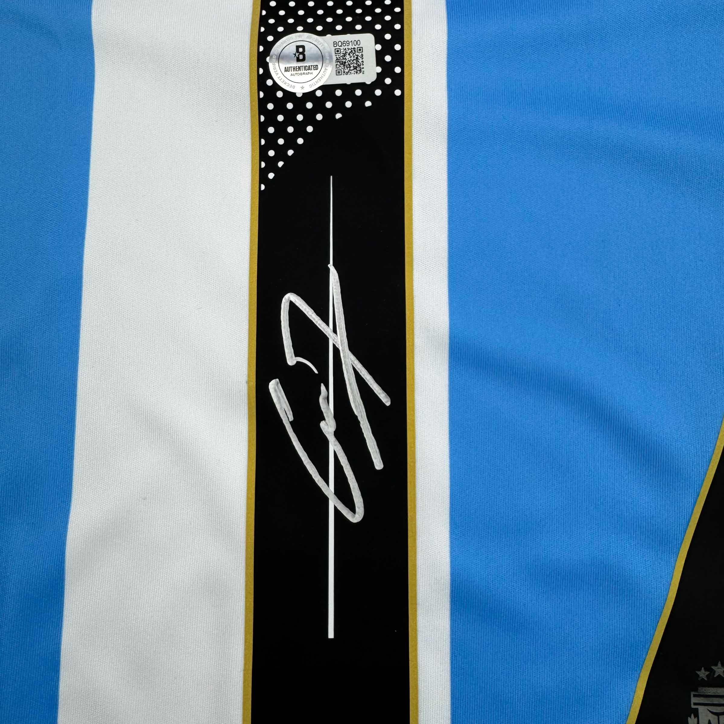 Autographed/Signed Alejandro Garnacho Argentina Blue Soccer Futbol Jersey Beckett BAS COA #2