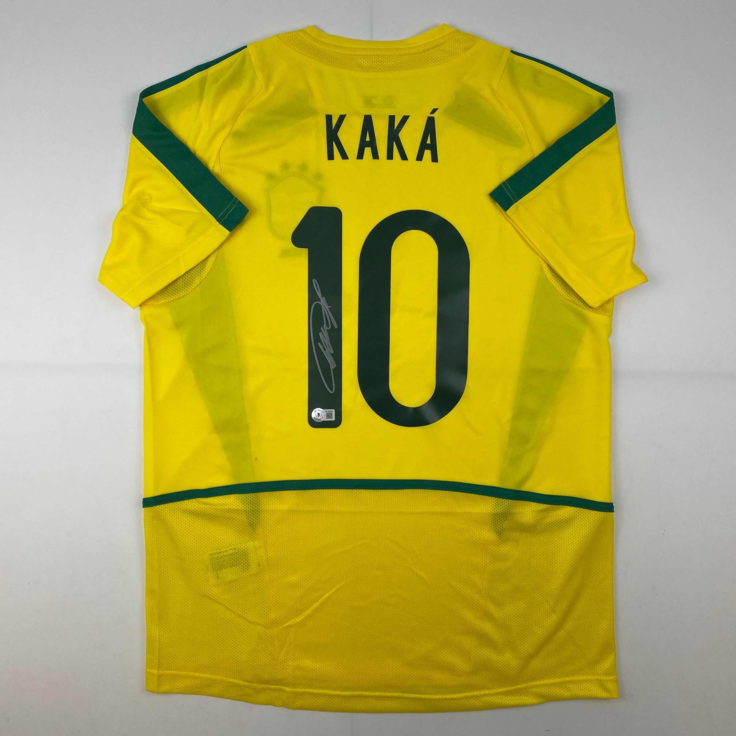 Camiseta de fútbol amarilla de Brasil Ricardo Kaká autografiada/firmada con certificado de autenticidad Beckett BAS