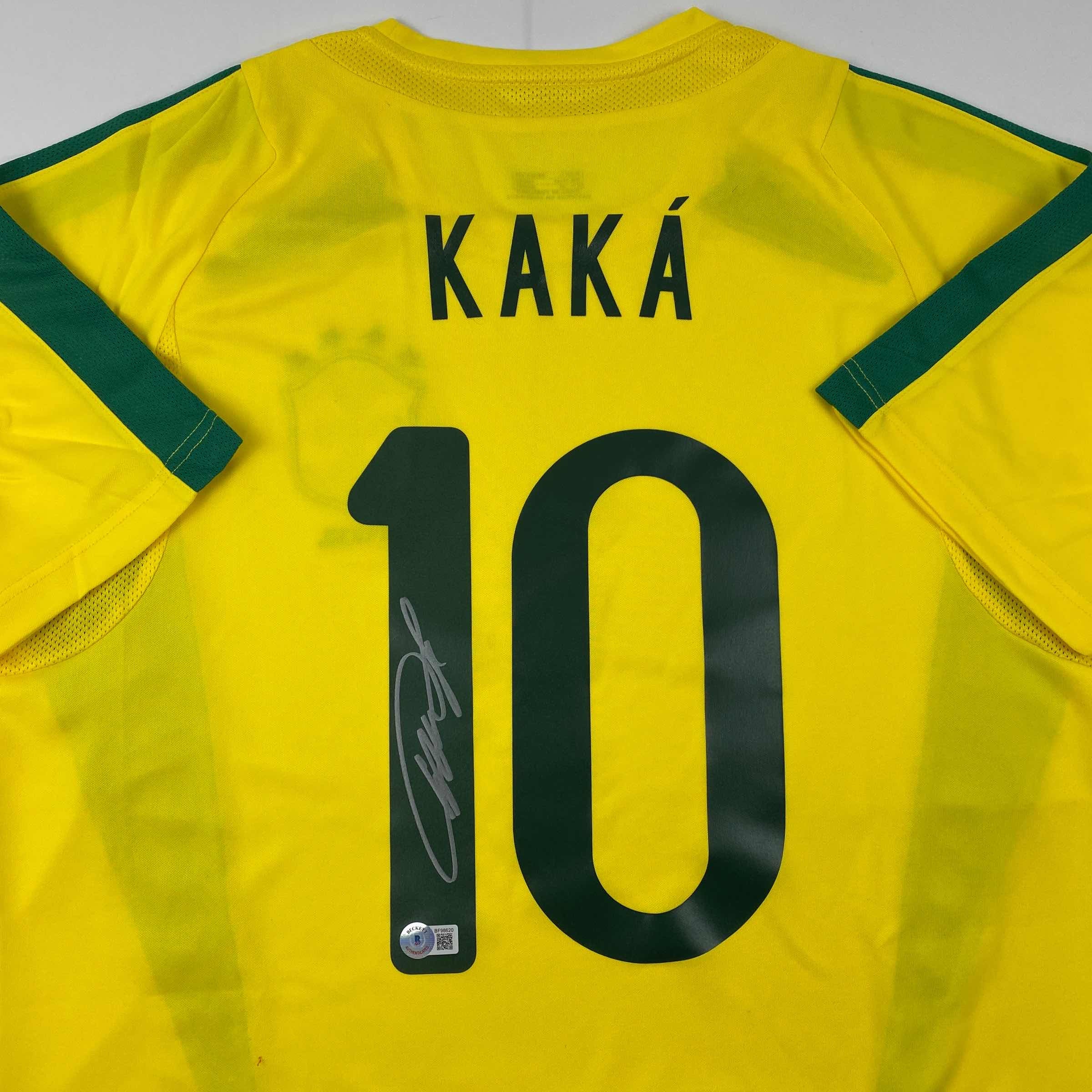 Camiseta de fútbol amarilla de Brasil Ricardo Kaká autografiada/firmada con certificado de autenticidad Beckett BAS