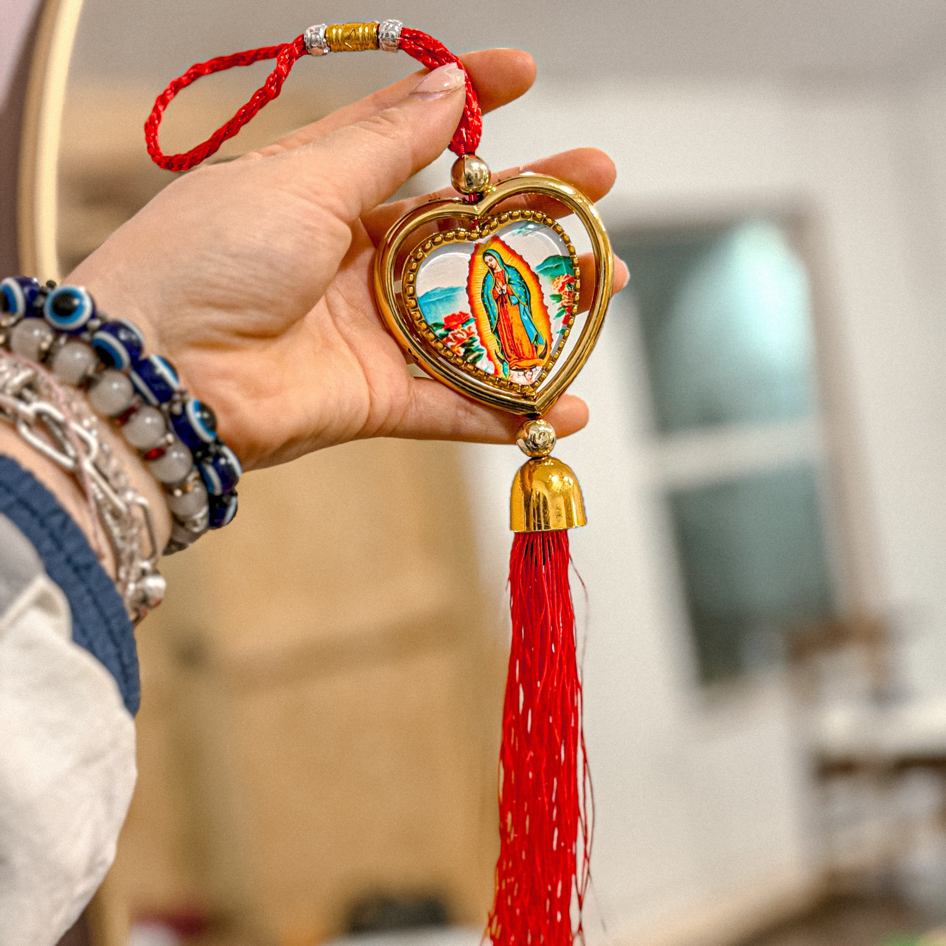 Virgen de Guadalupe Hanging Décor with Red Tassel