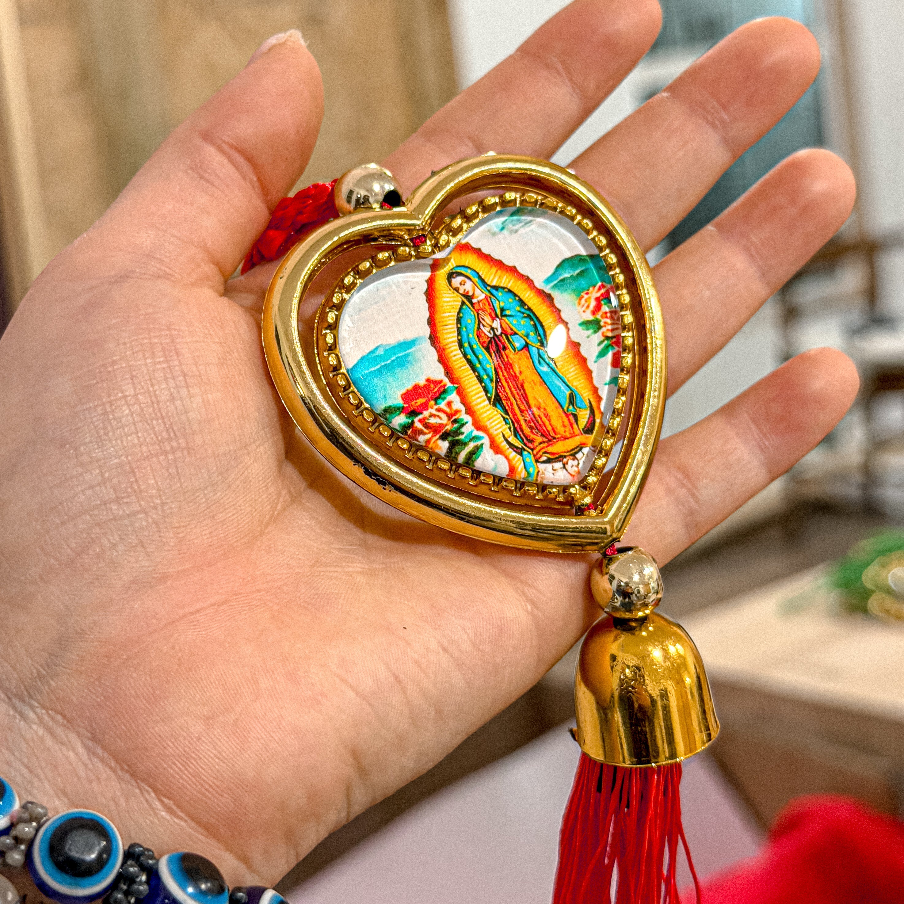 Virgen de Guadalupe Hanging Décor with Red Tassel