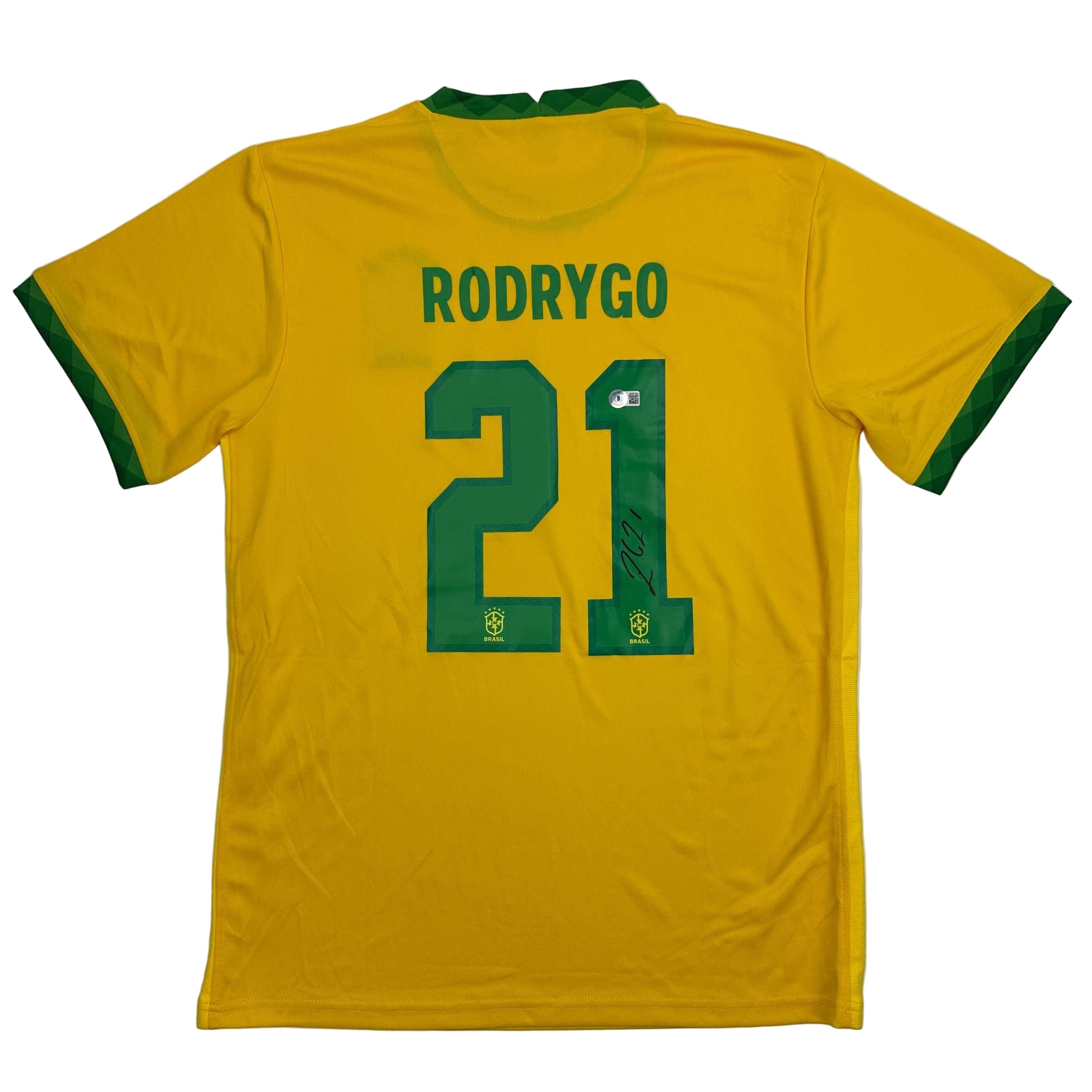 Rodrygo Silva de Goes - Camiseta de fútbol amarilla de Brasil, Copa del Mundo, autografiada/firmada, Beckett BAS COA